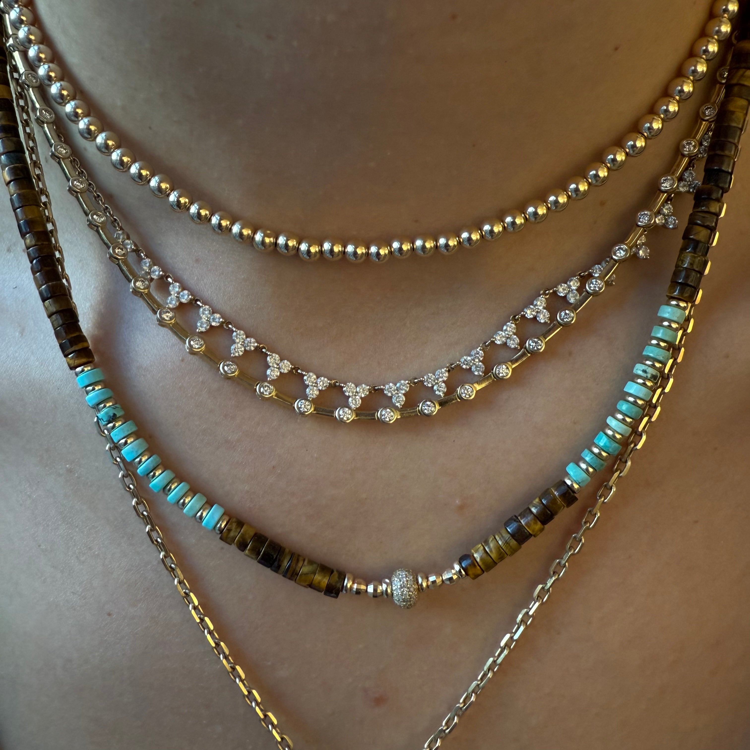 TIGERS EYE, TURQUOISE & DIAMOND NECKLACE
