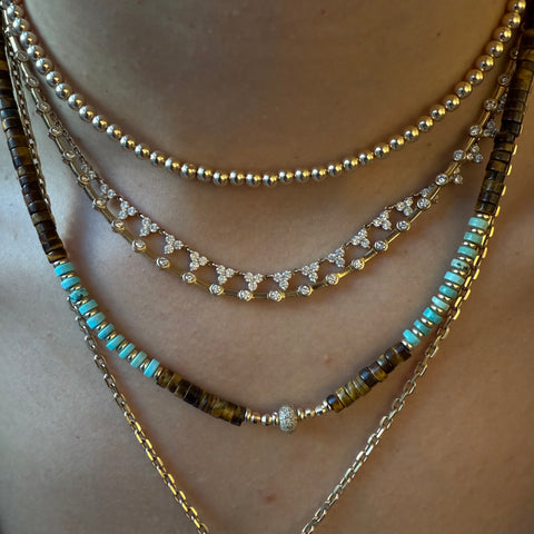 TIGERS EYE, TURQUOISE & DIAMOND NECKLACE