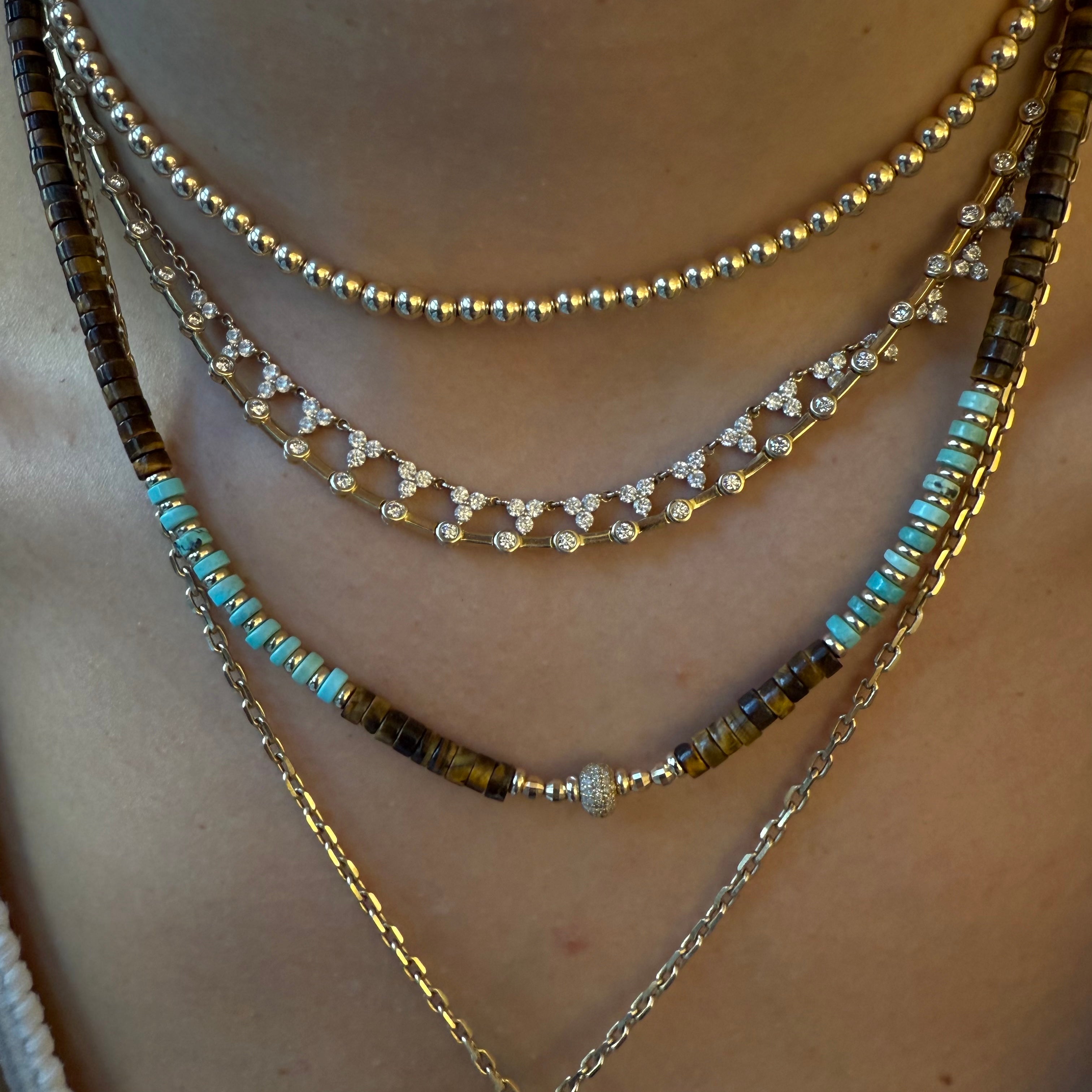 TIGERS EYE, TURQUOISE & DIAMOND NECKLACE
