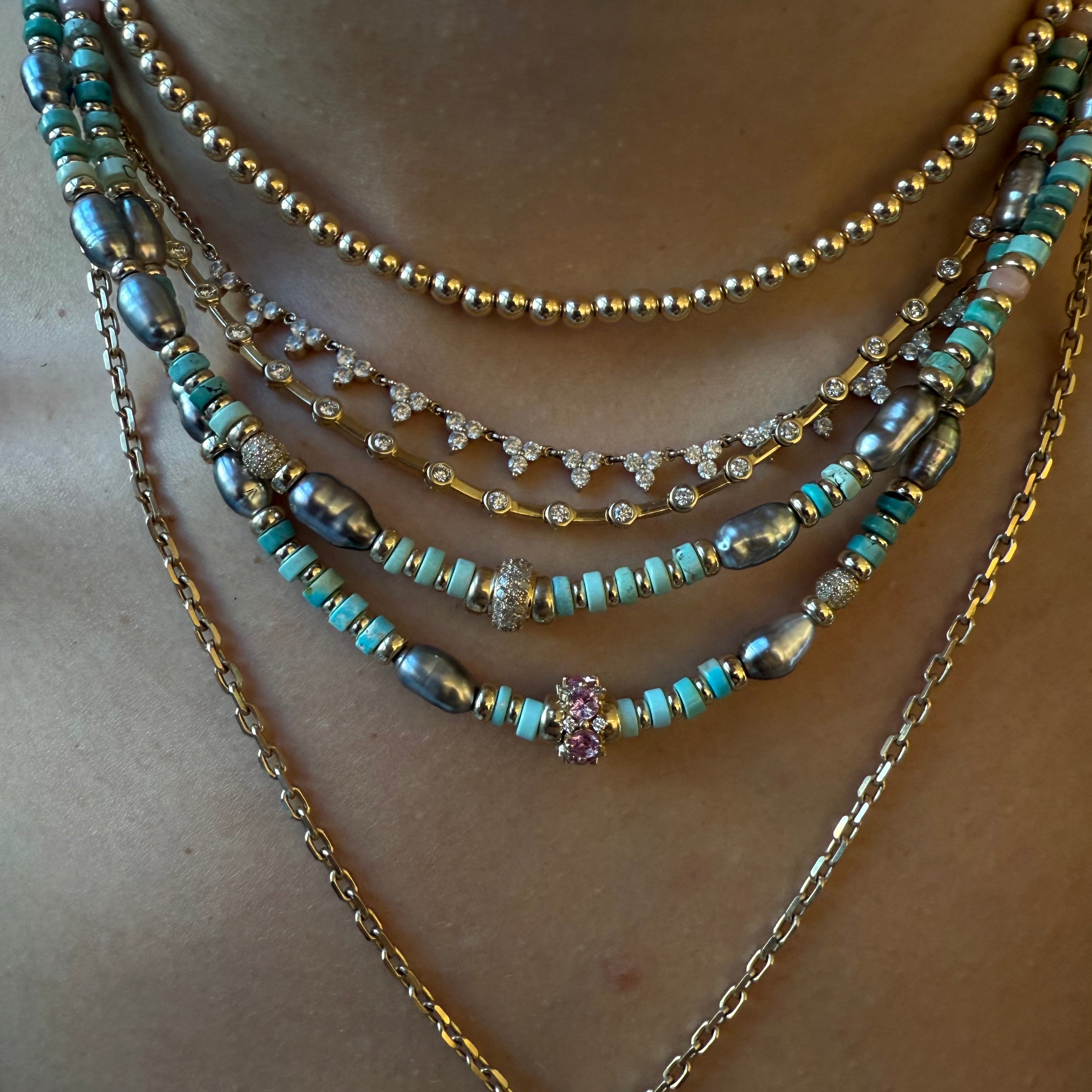 TURQUOISE & TAHITIAN ANTIQUITY NECKLACES. ONE OF A KIND
