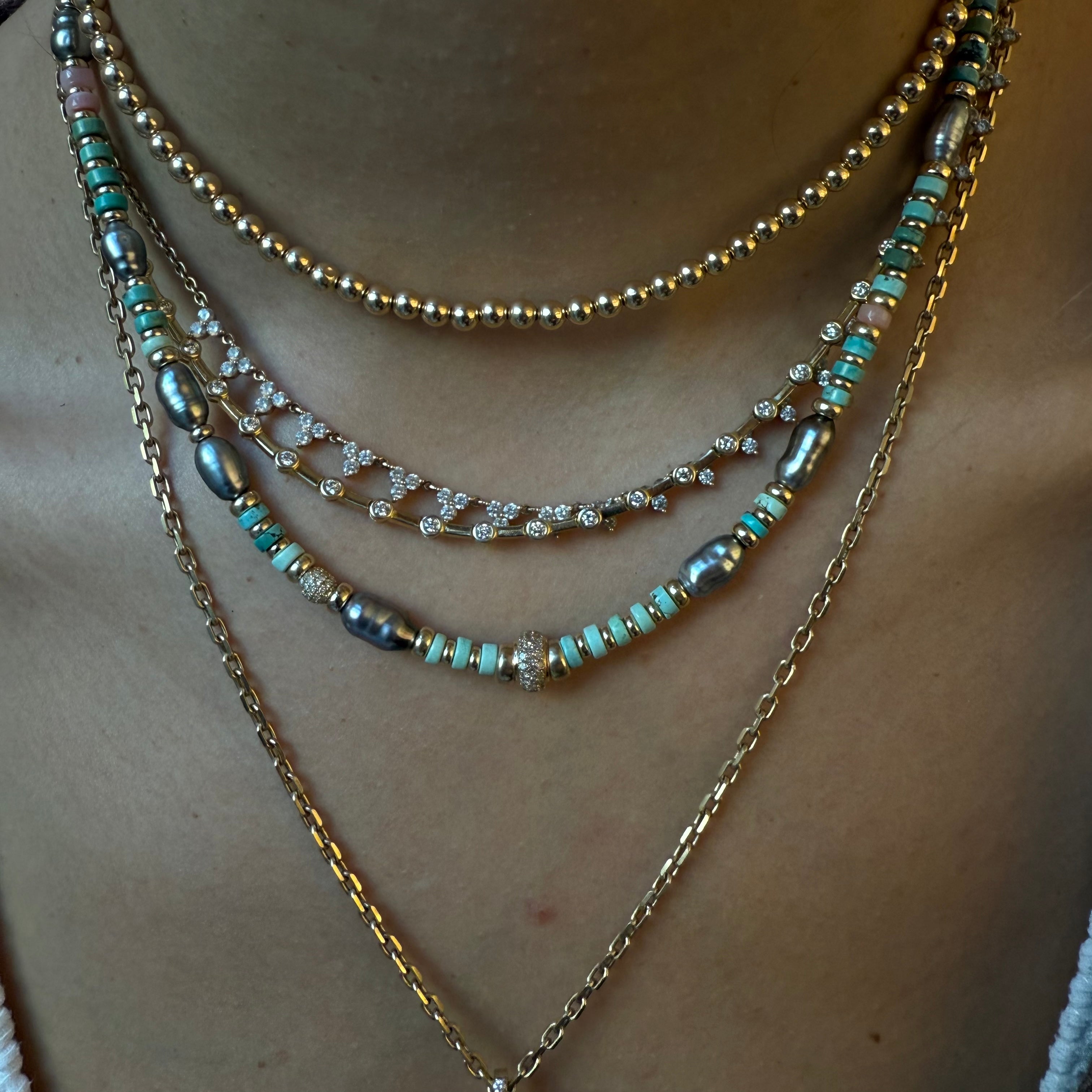 TURQUOISE & TAHITIAN ANTIQUITY NECKLACES. ONE OF A KIND