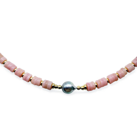PINK OPAL AND AKOYA PEARL NECKLACE