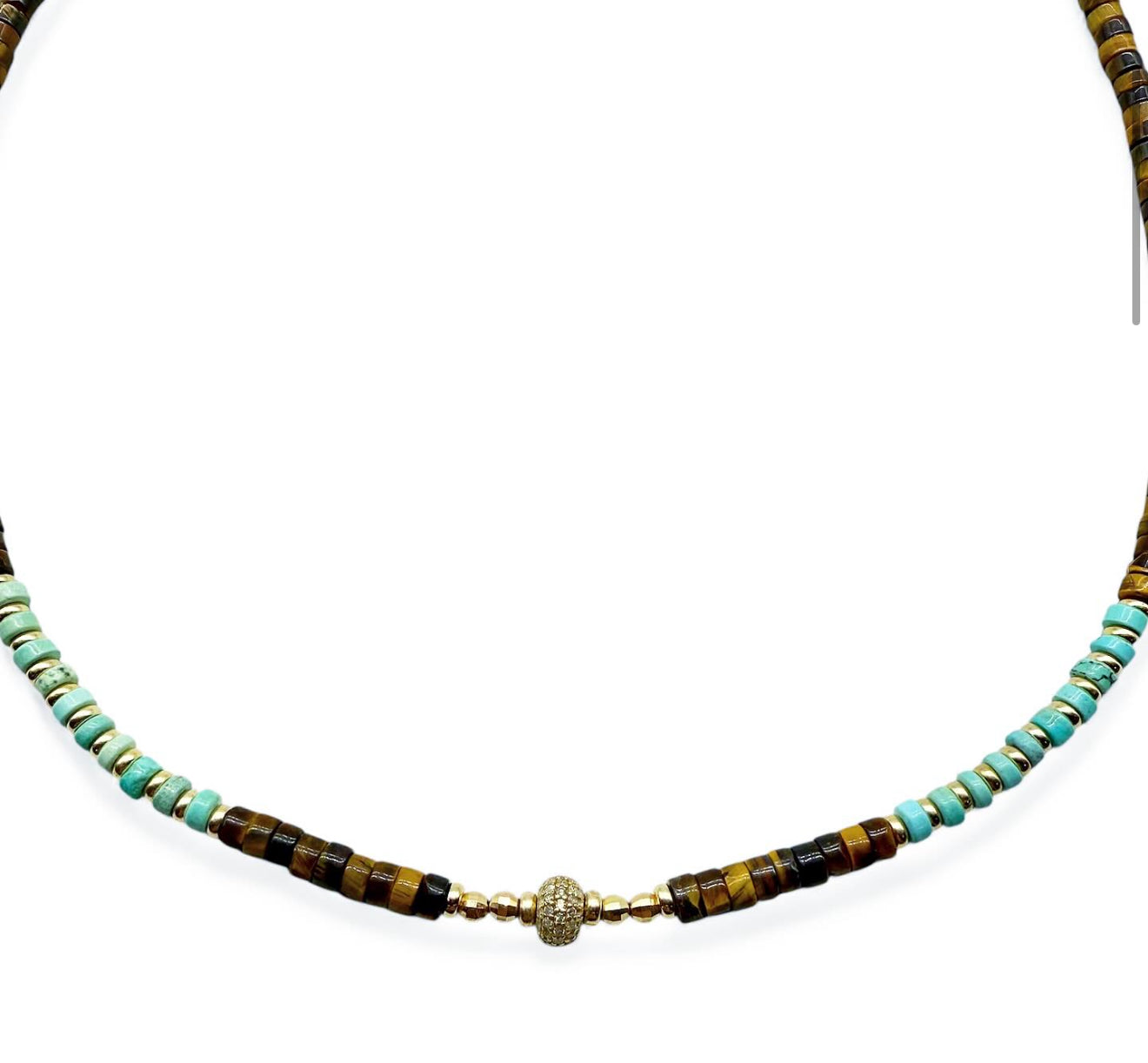 TIGERS EYE, TURQUOISE & DIAMOND NECKLACE