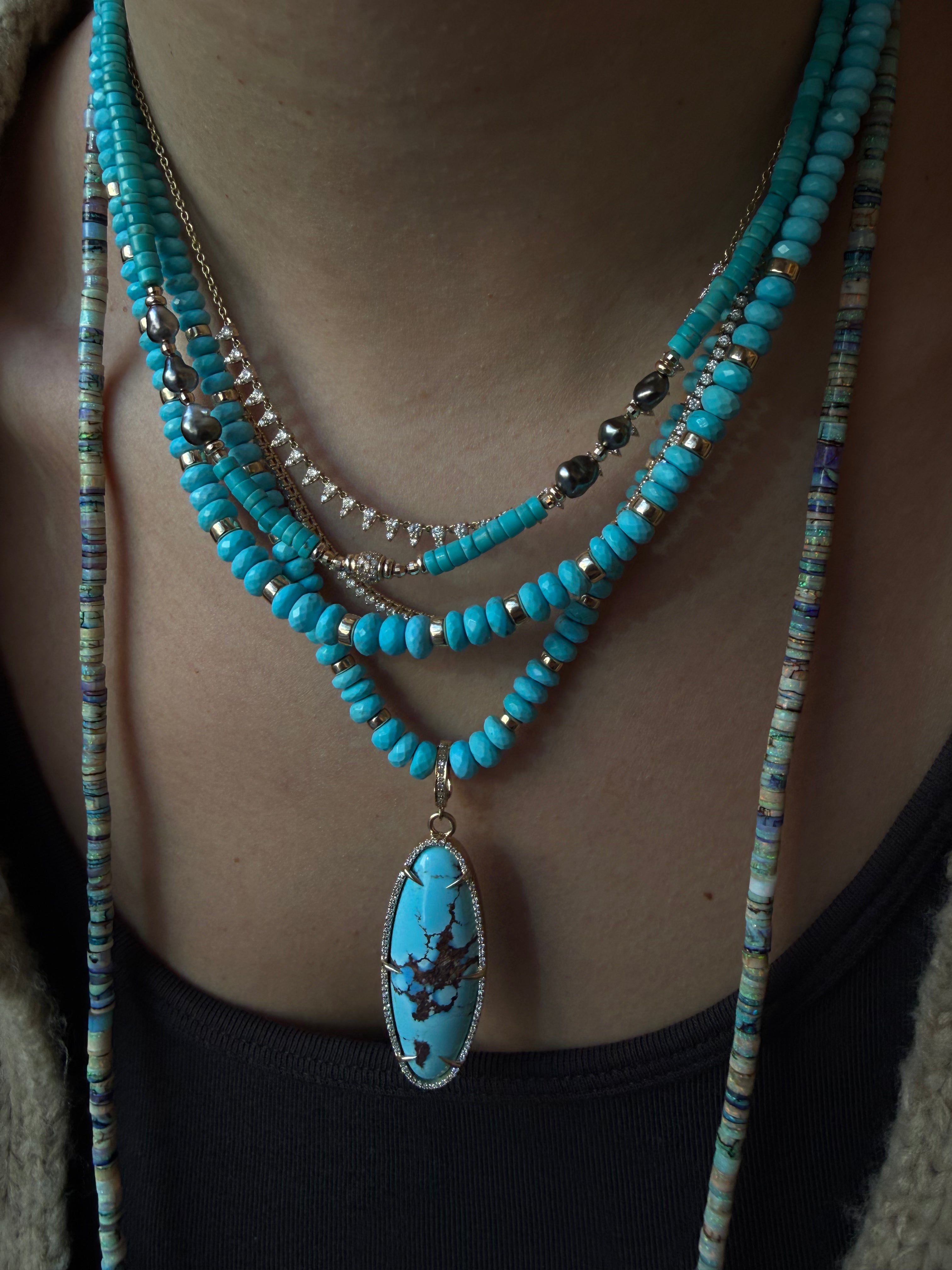 TURQUOISE DIAMOND & TAHITIAN PEARL NECKLACES