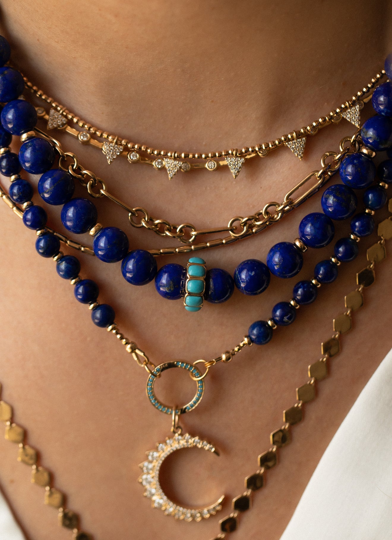 LAPIS NECKLACE WITH 14K GOLD TURQUOISE FOCAL BEAD***