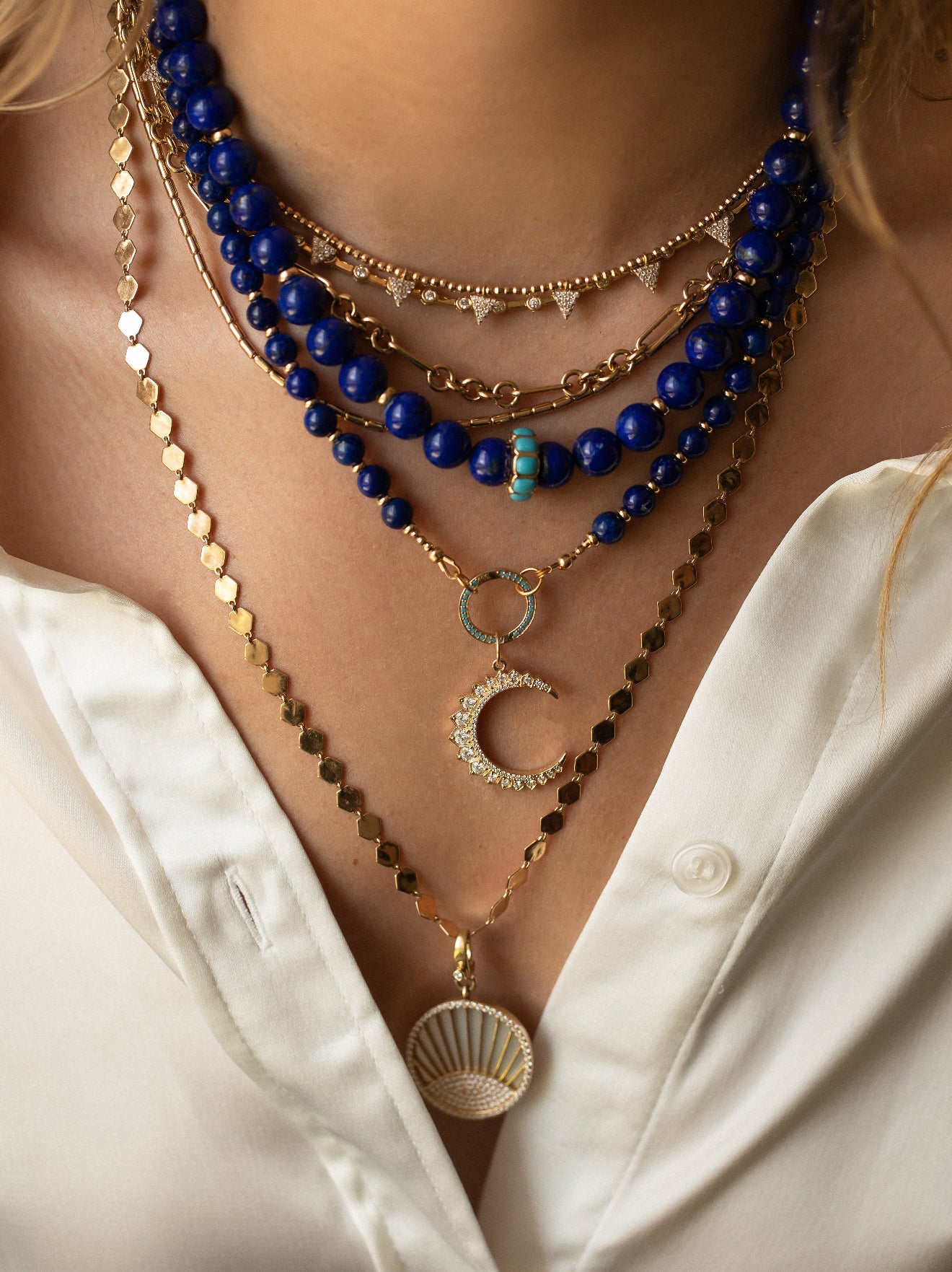 LAPIS NECKLACE WITH 14K GOLD TURQUOISE FOCAL BEAD***