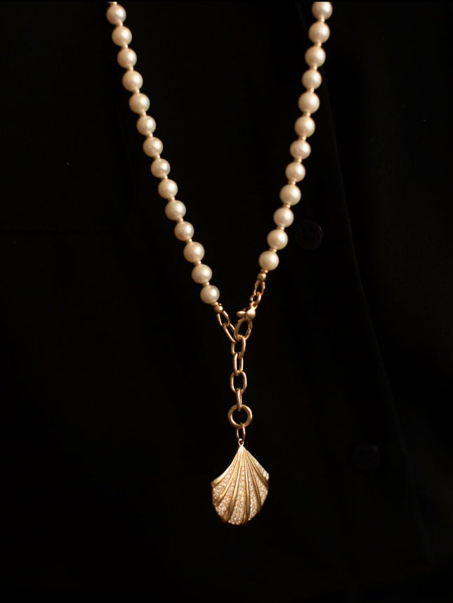 14K GOLD LONG PEARL NECKLACE