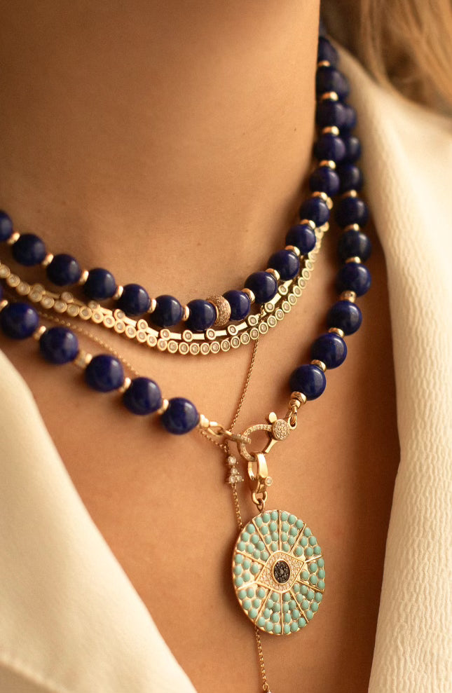 14K GOLD LAPIS NECKLACE WITH DIAMOND CLASP