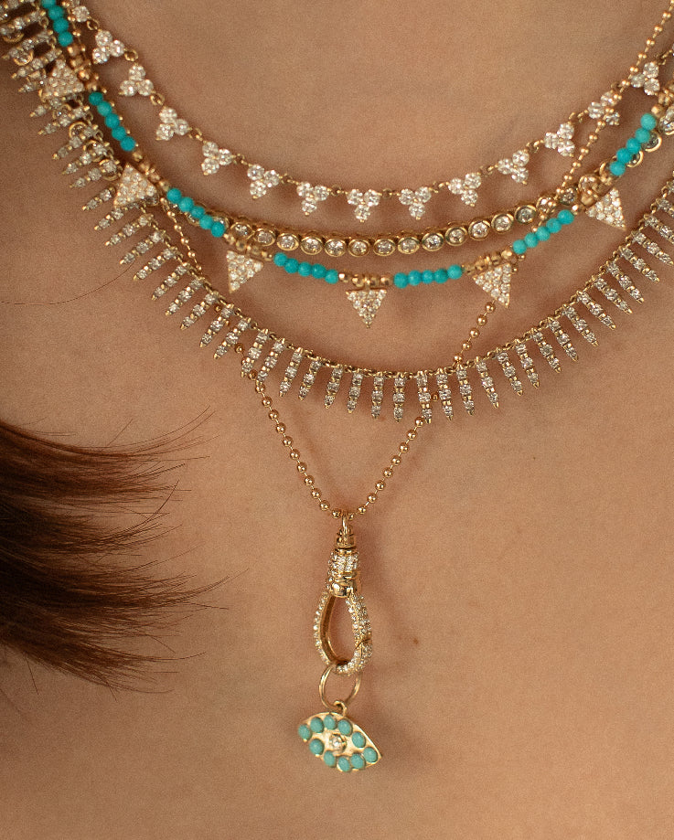 14K GOLD TURQUOISE AND DIAMOND EVIL EYE CHARM