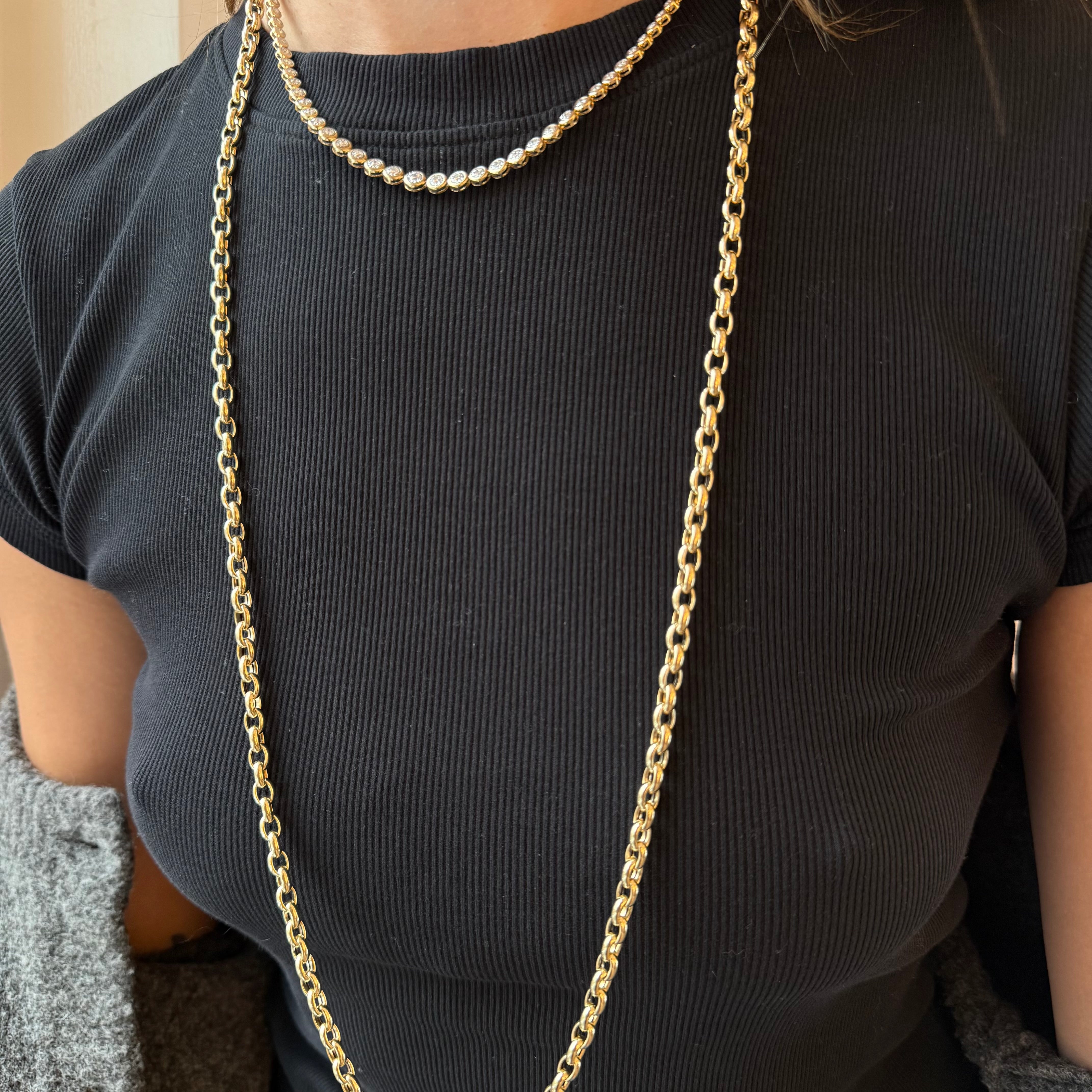 14K GOLD LONG PUFFY ROLO CHAIN