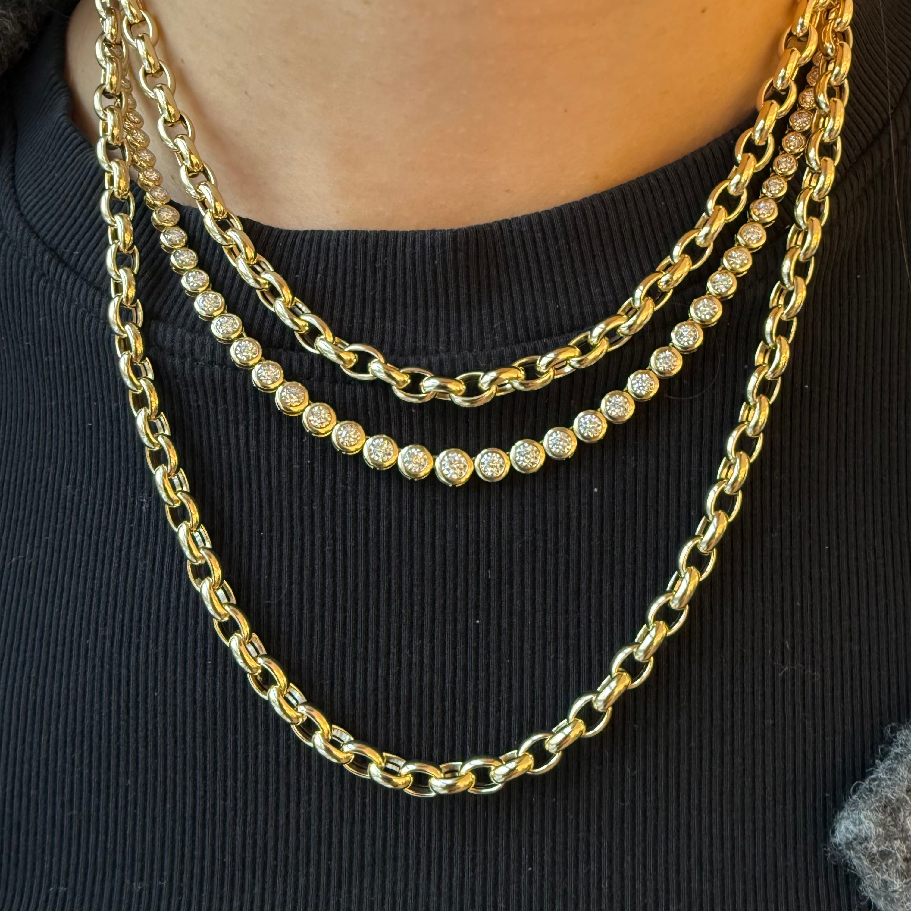 14K GOLD LONG PUFFY ROLO CHAIN