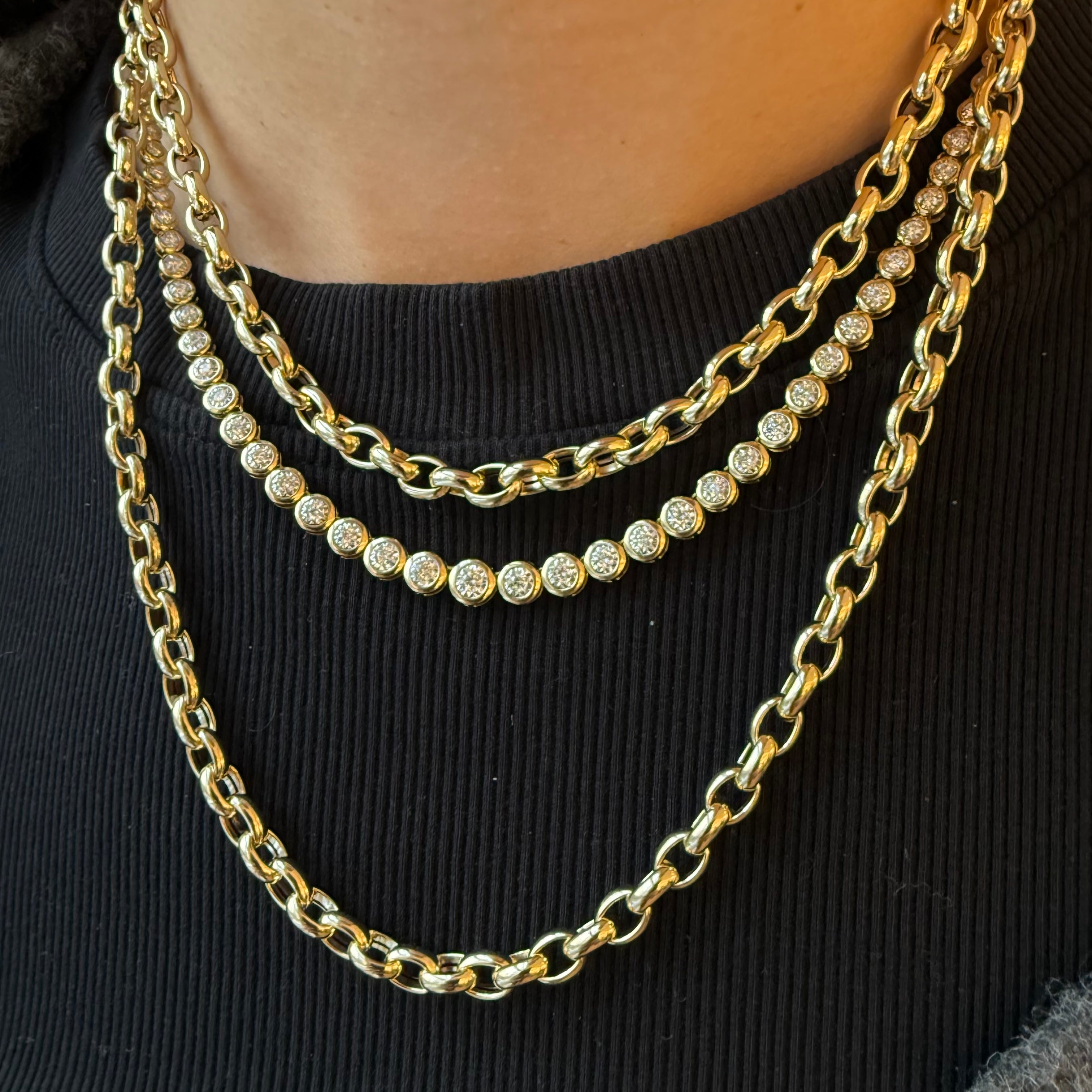 14K GOLD LONG PUFFY ROLO CHAIN