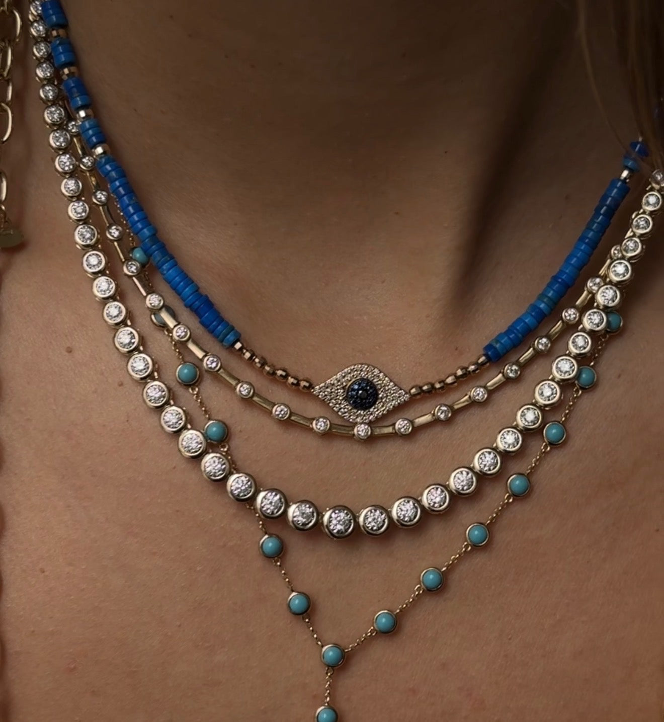 DIAMOND EVIL EYE BEADED NECKLACE