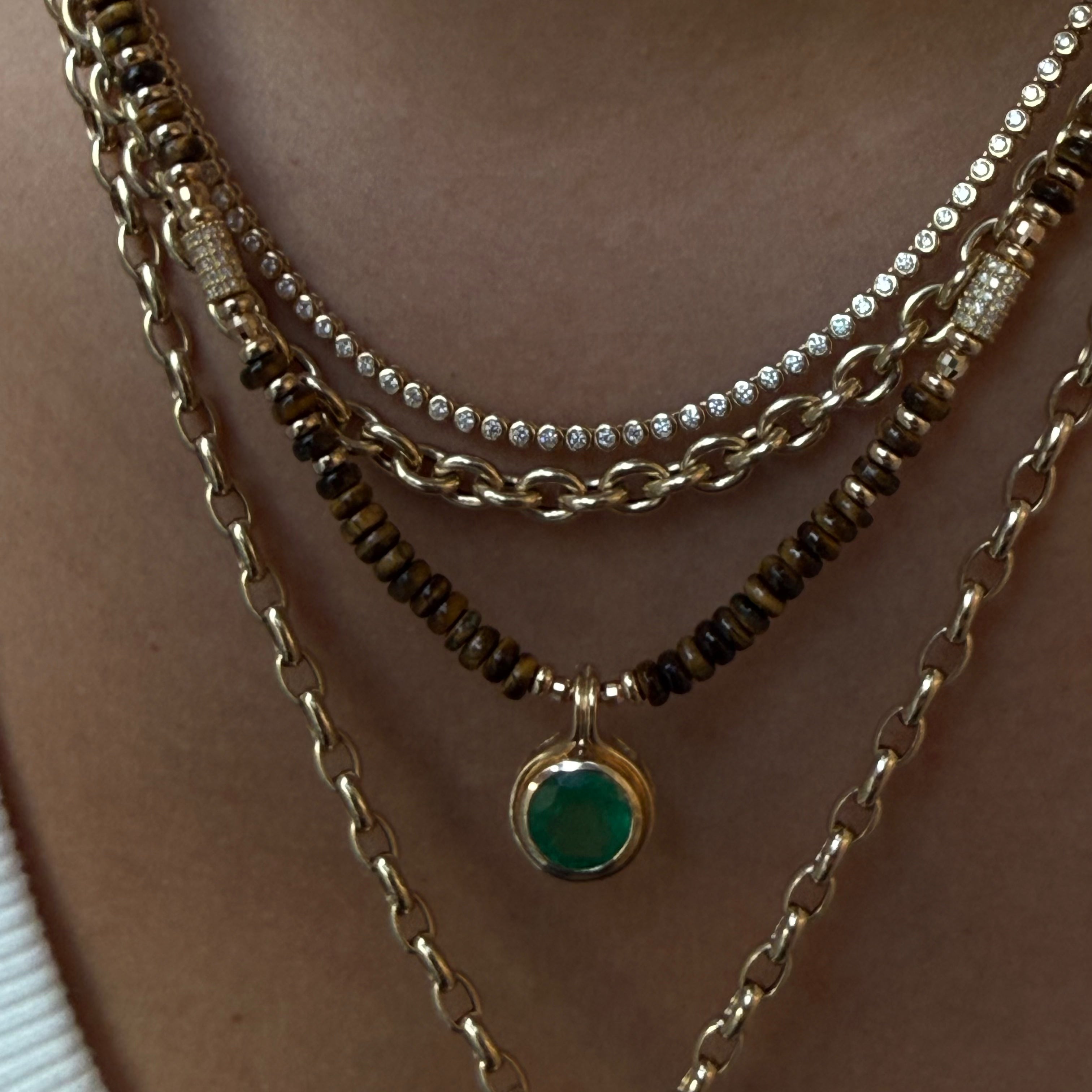 TIGERS EYE & DIAMOND BEAD NECKLACE