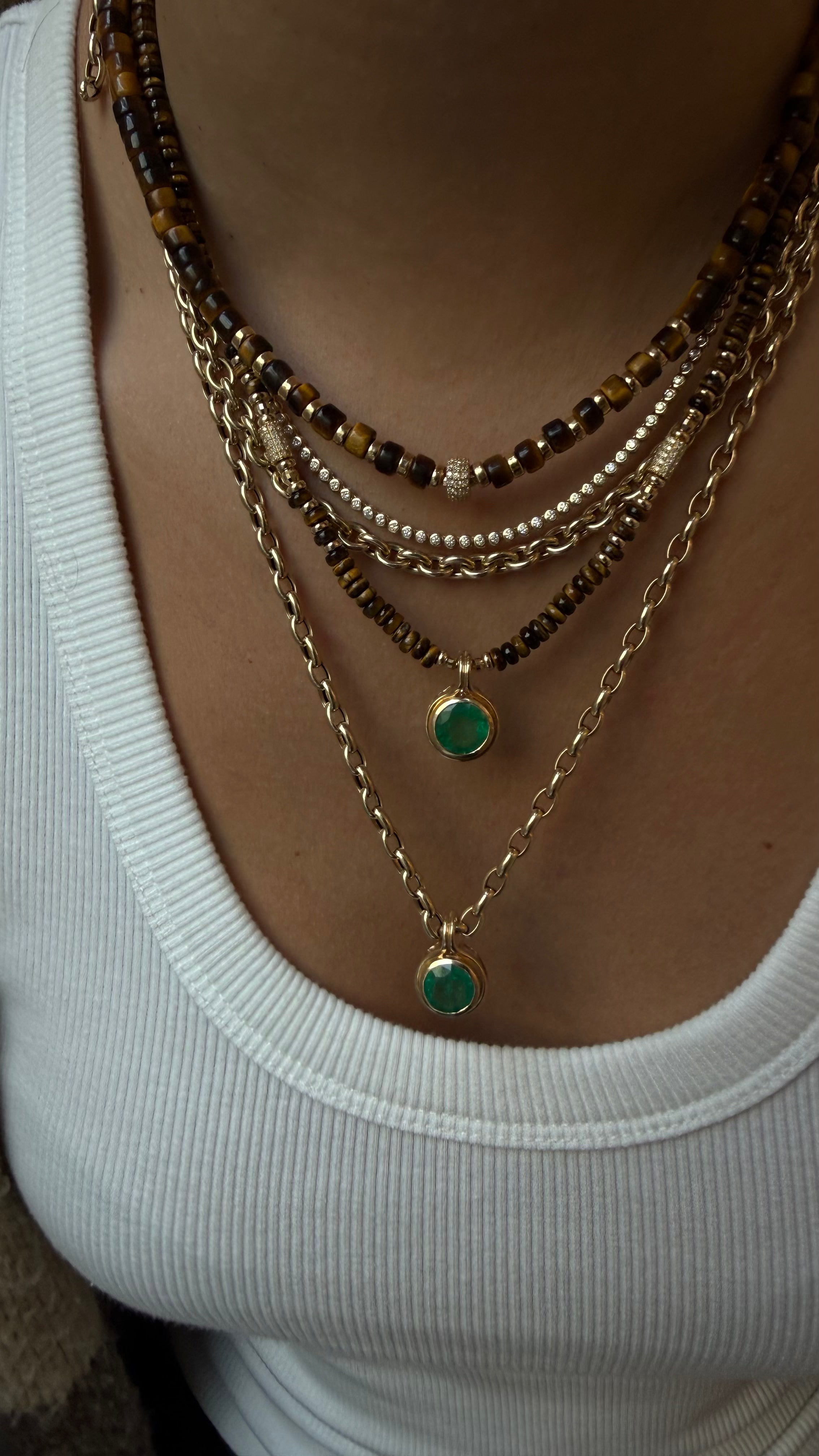 TIGERS EYE & DIAMOND BEAD NECKLACE