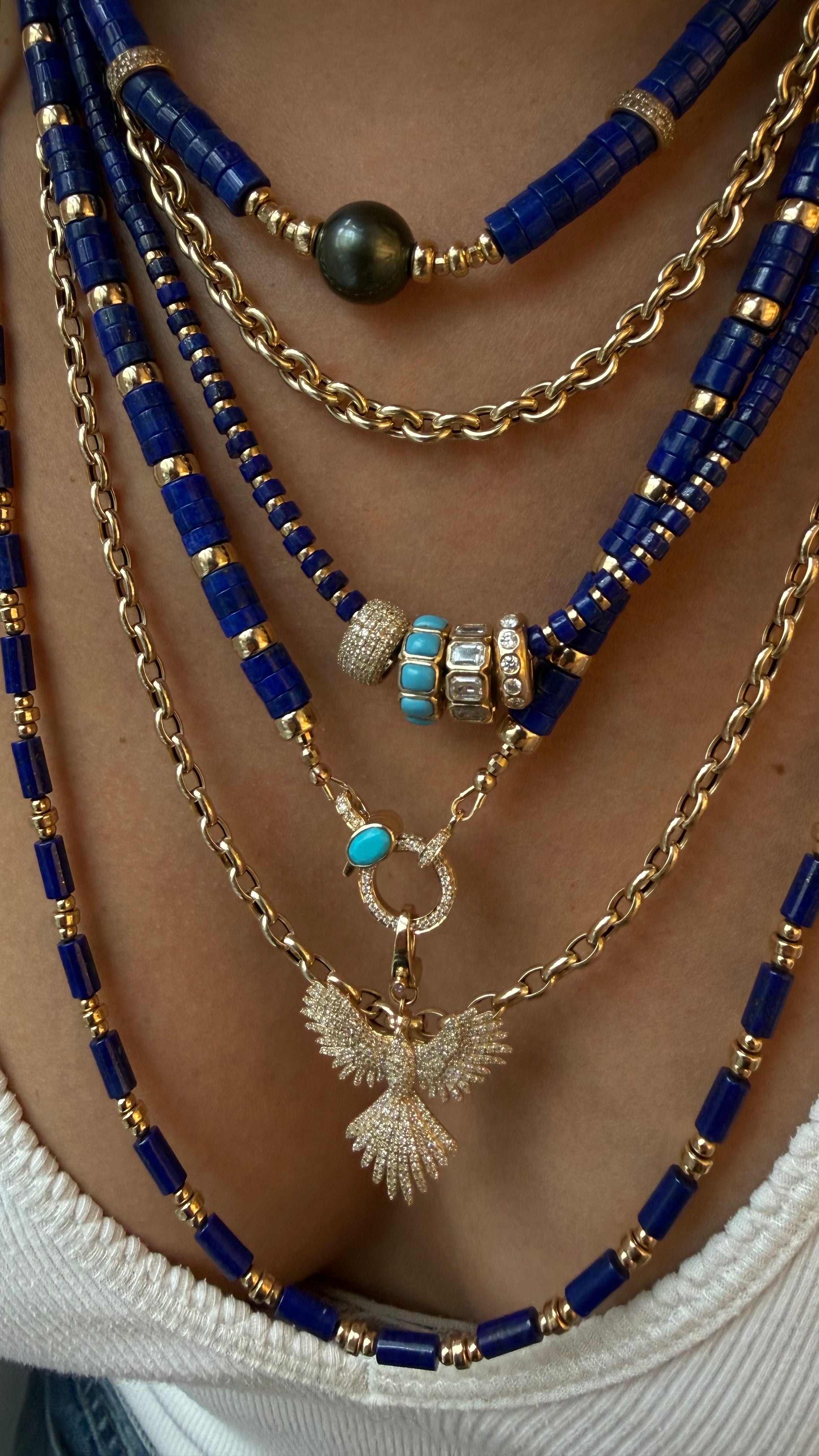 LAPIS + HEAVY GOLD & DIAMOND BEAD CLASP NECKLACE