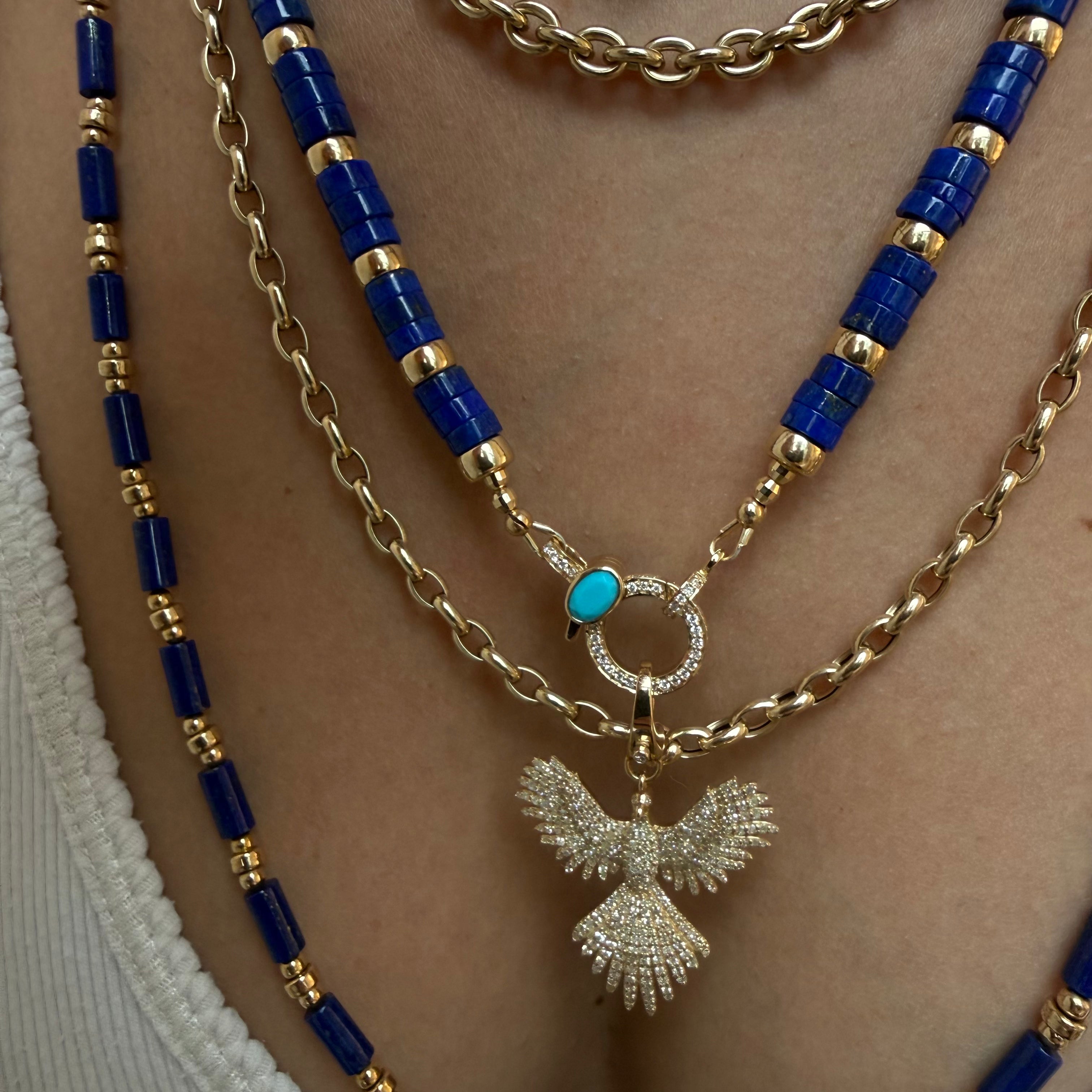 LAPIS + HEAVY GOLD & DIAMOND BEAD CLASP NECKLACE