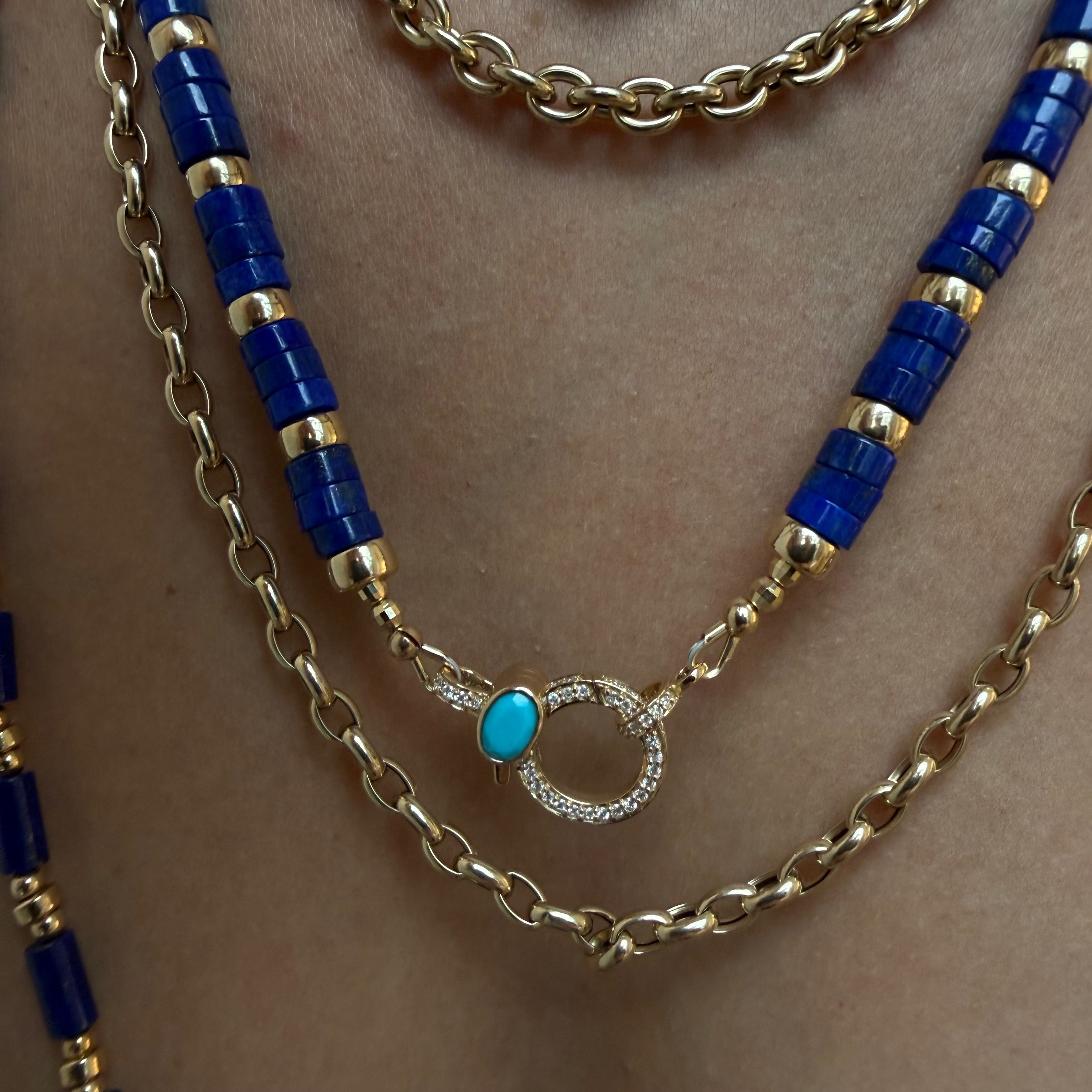 LAPIS + HEAVY GOLD & DIAMOND BEAD CLASP NECKLACE