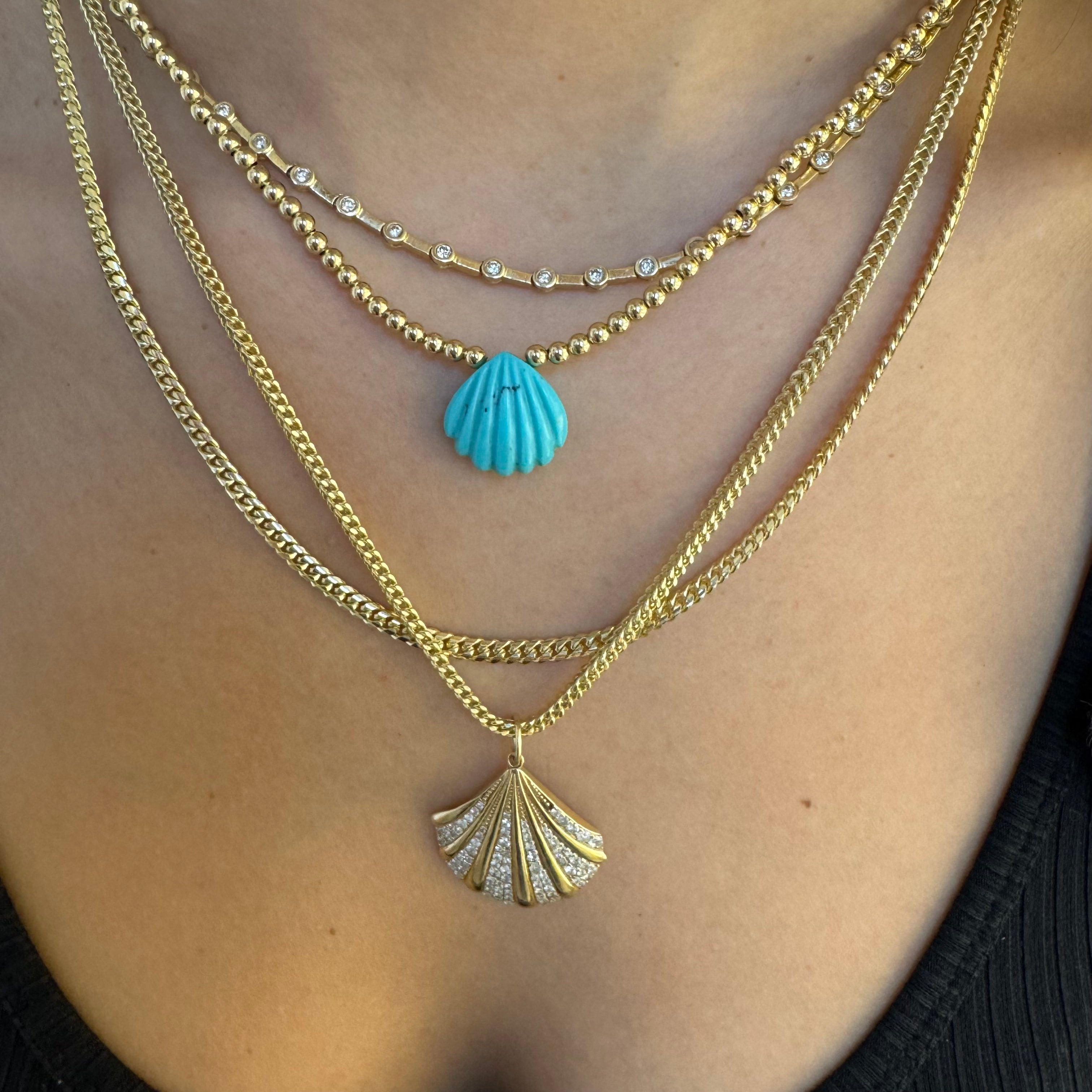 GOLD BEADED NECKLACE WITH TURQUOISE SHELL