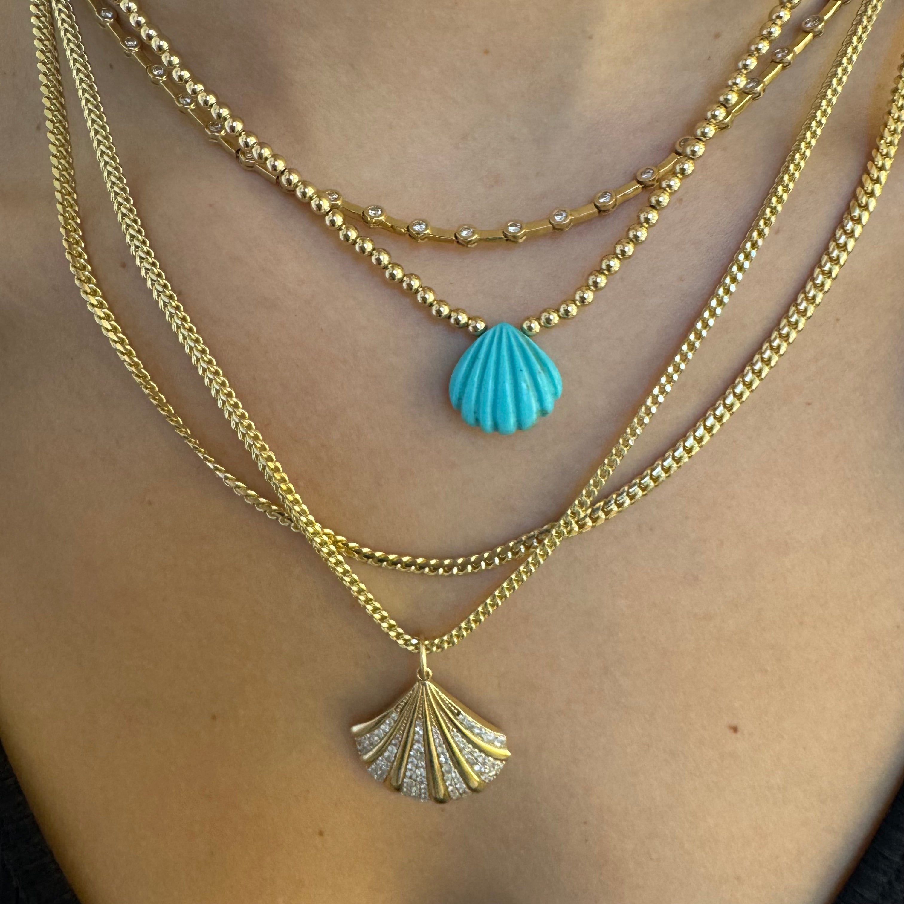 GOLD BEADED NECKLACE WITH TURQUOISE SHELL