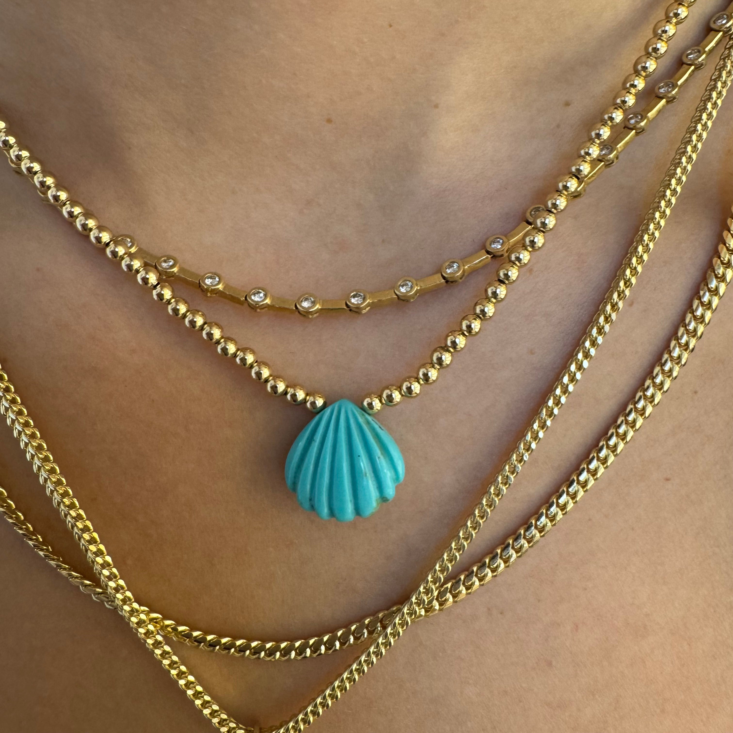 GOLD BEADED NECKLACE WITH TURQUOISE SHELL