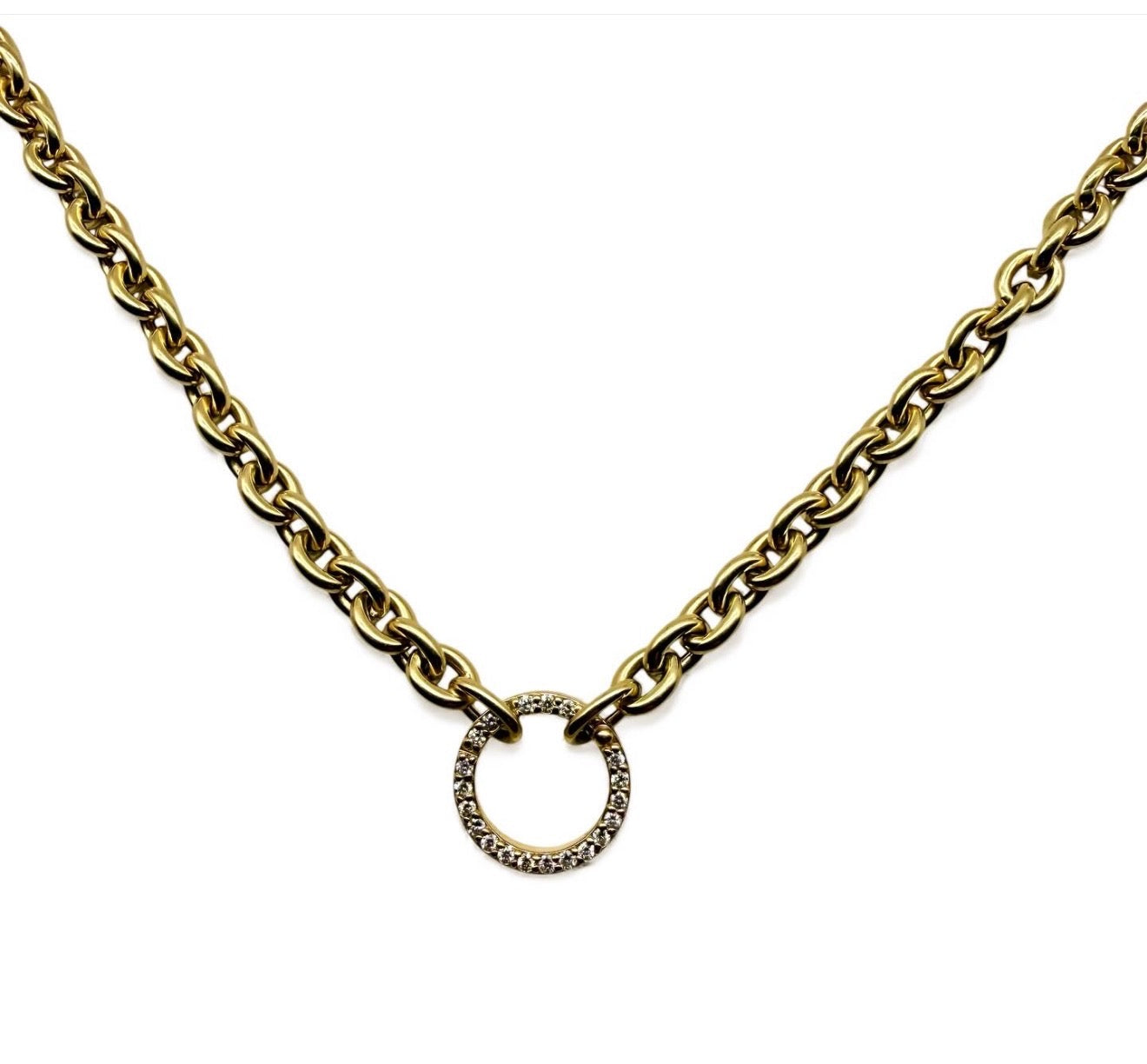 PUFFY ROLO CHAIN WITH GOLD AND DIAMOND CHARM HOLDER