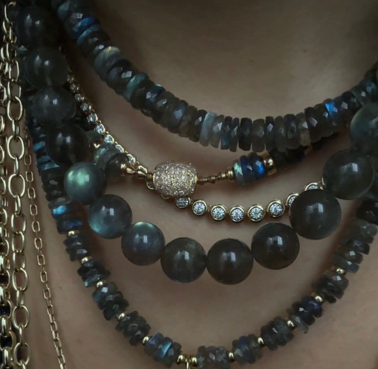 LABRADORITE & DIAMOND NECKLACE