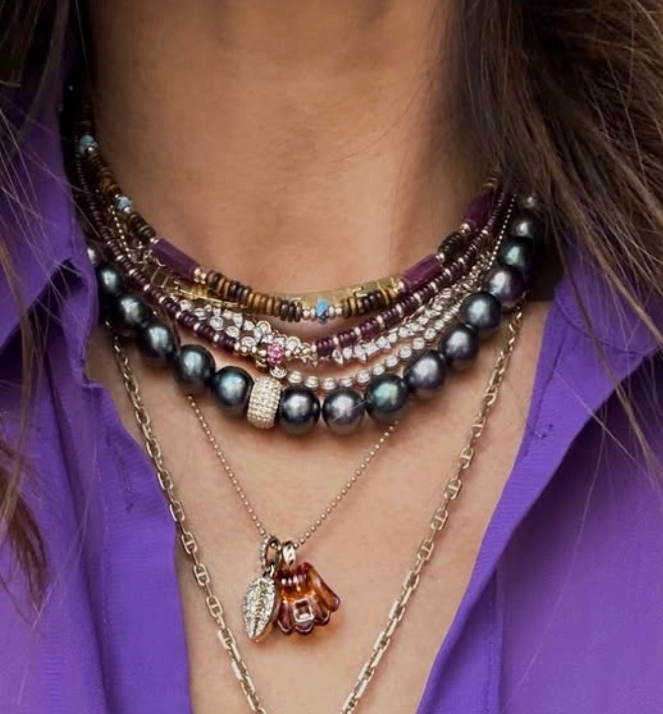 TAHITIAN PEARL NECKLACE WITH 14K GOLD AND DIAMOND BEAD OPTION