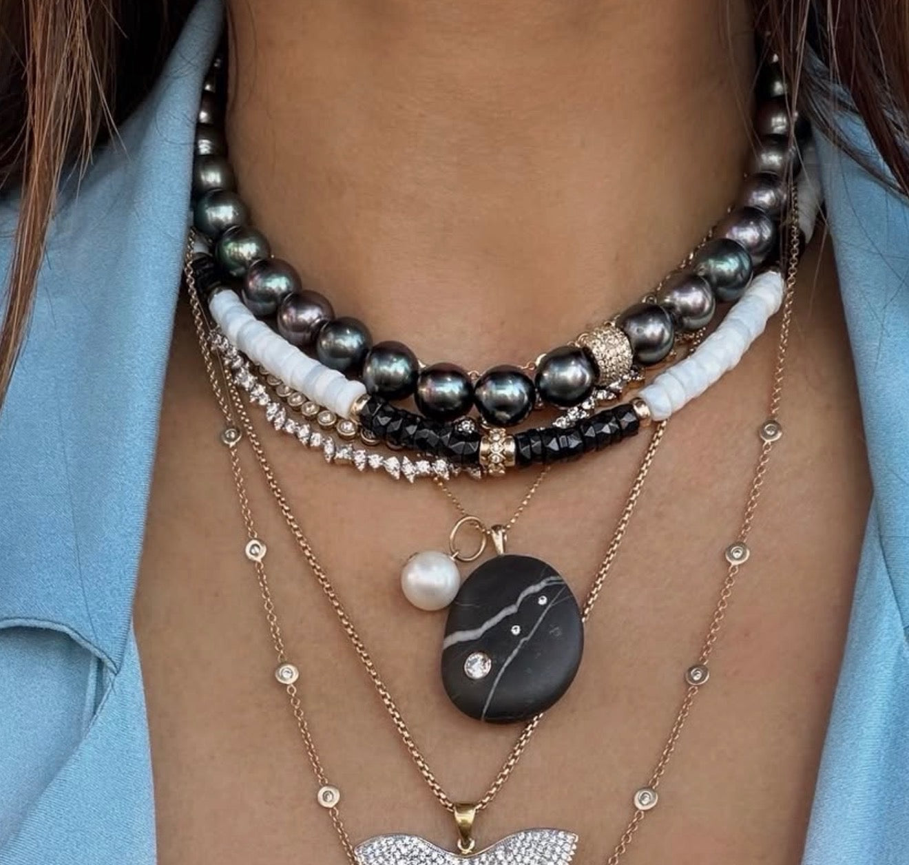 TAHITIAN PEARL NECKLACE WITH 14K GOLD AND DIAMOND BEAD OPTION