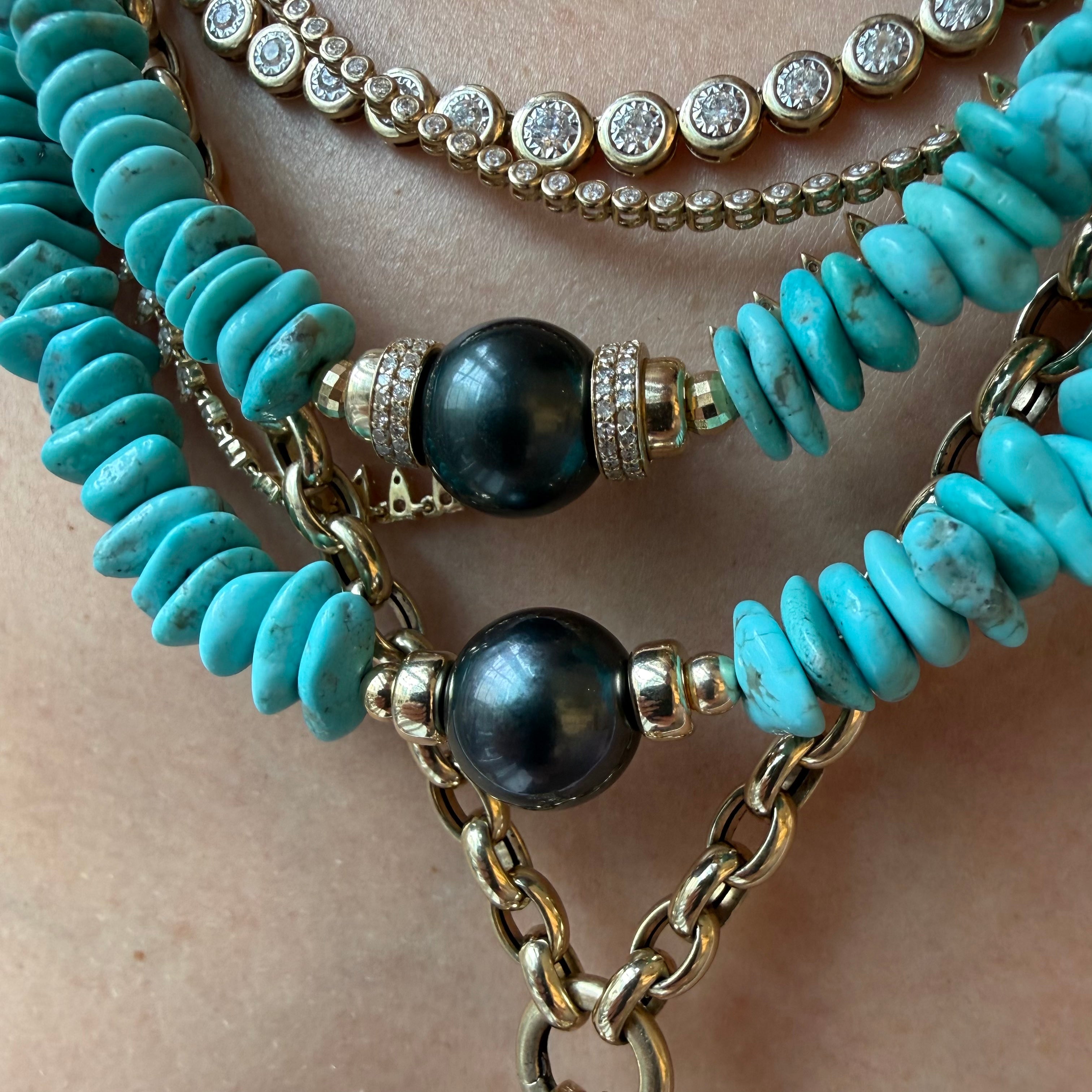 TURQUOISE AND TAHITIAN PEARL NECKLACE