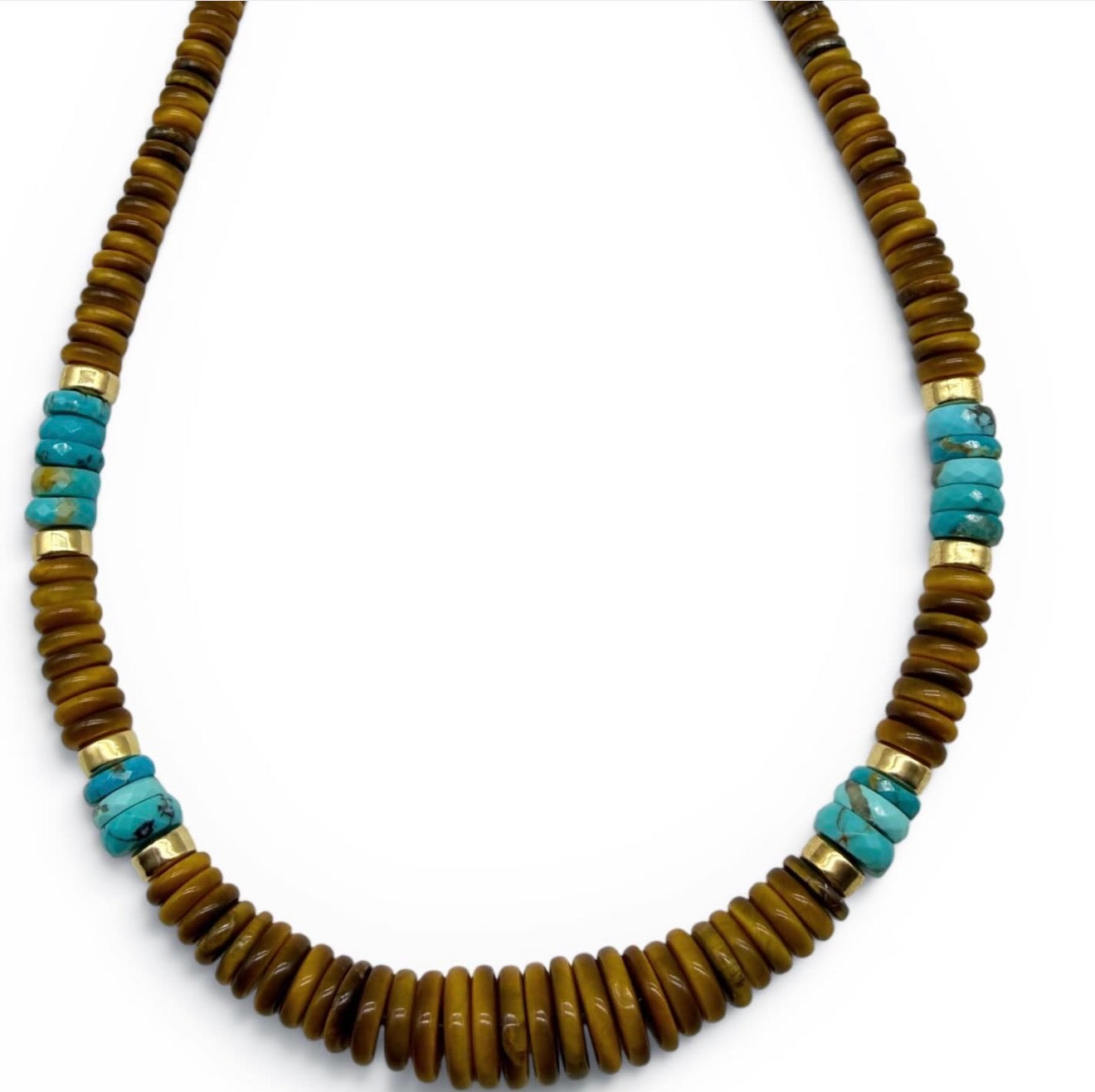 TIGERS EYE & TURQUOISE BEADED NECKLACE