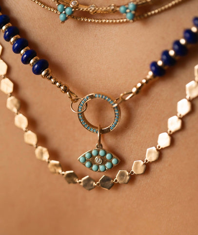 14K GOLD TURQUOISE AND DIAMOND EVIL EYE CHARM