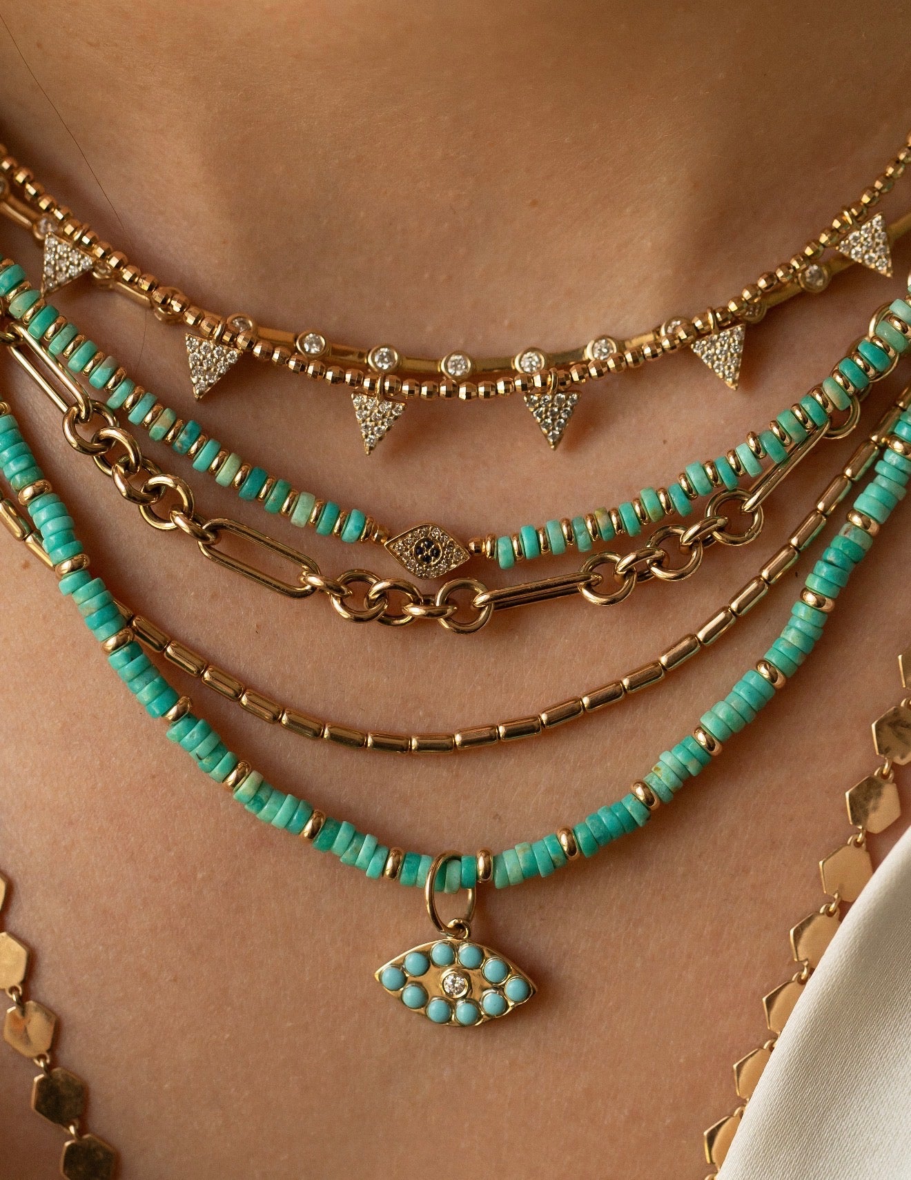 14K GOLD TURQUOISE AND DIAMOND EVIL EYE CHARM