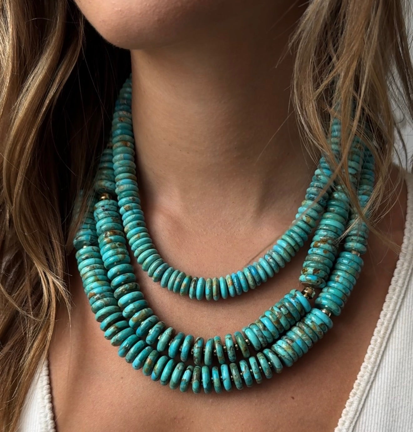 15MM TURQUOISE WAFFER NECKLACE WITH 14K GOLD