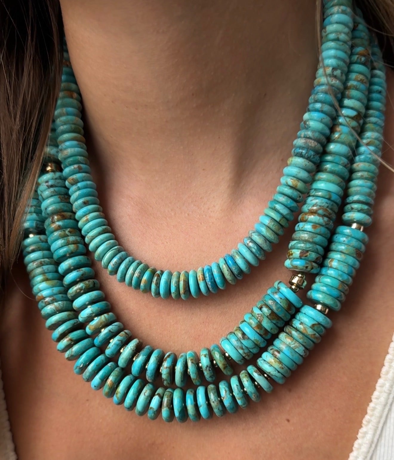 15MM TURQUOISE WAFFER NECKLACE WITH 14K GOLD