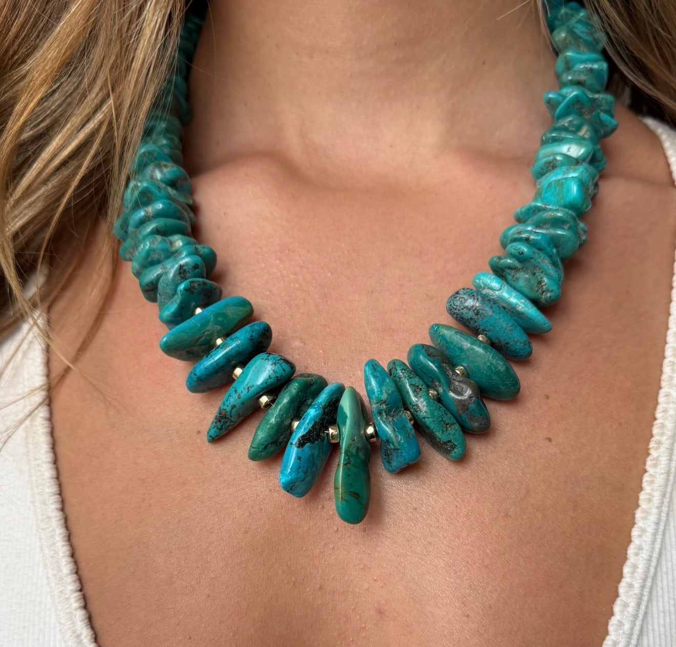 THE CHUNKY TURQUOISE AND GOLD NECKLACE. ONE OF A KIND