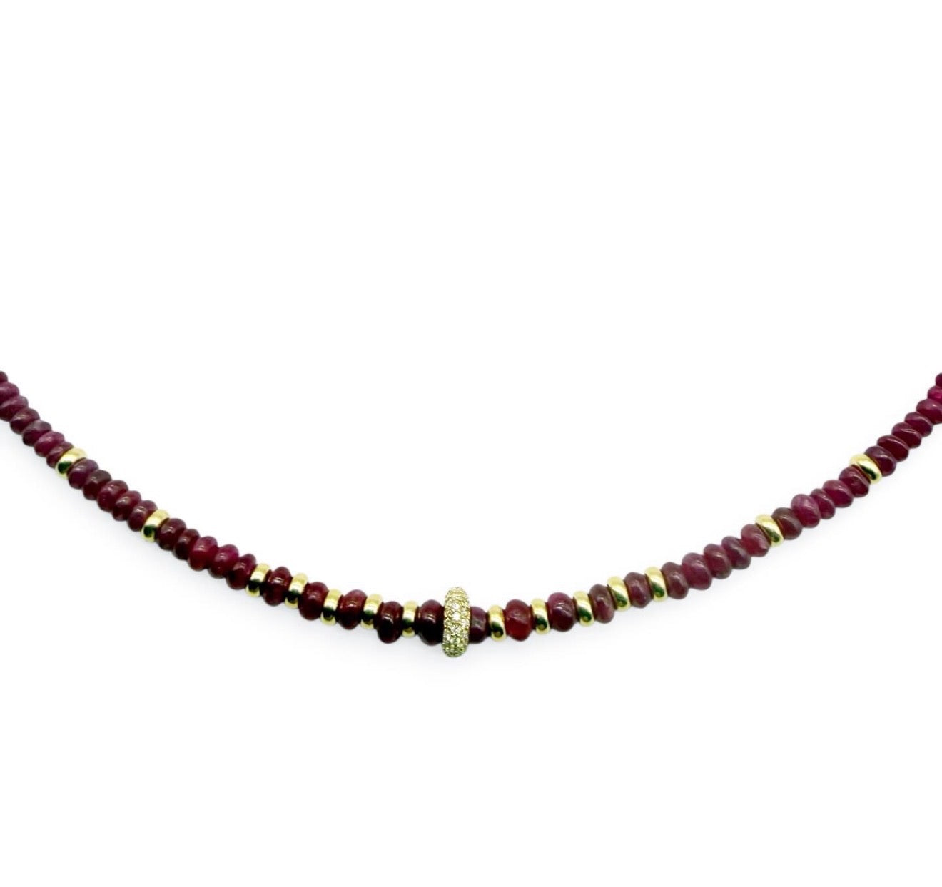 RUBY NECKLACE WITH DIAMOND FOCAL BEAD