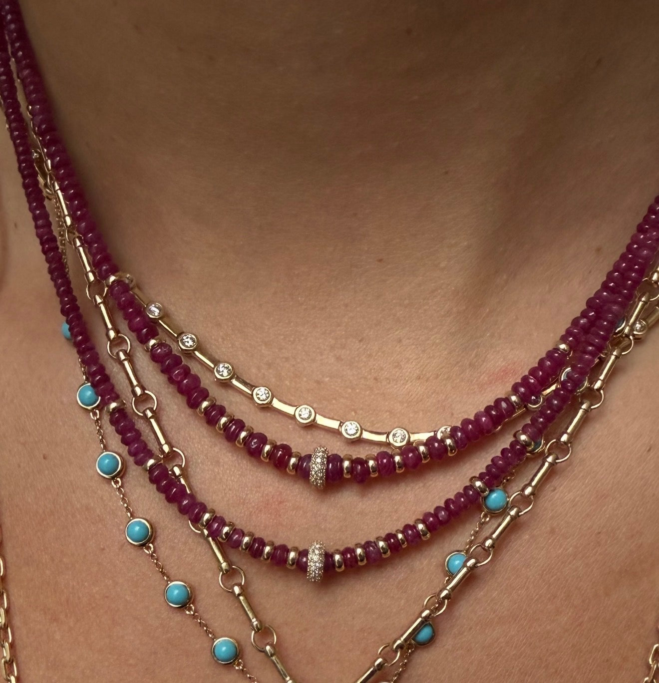 RUBY NECKLACE WITH DIAMOND FOCAL BEAD