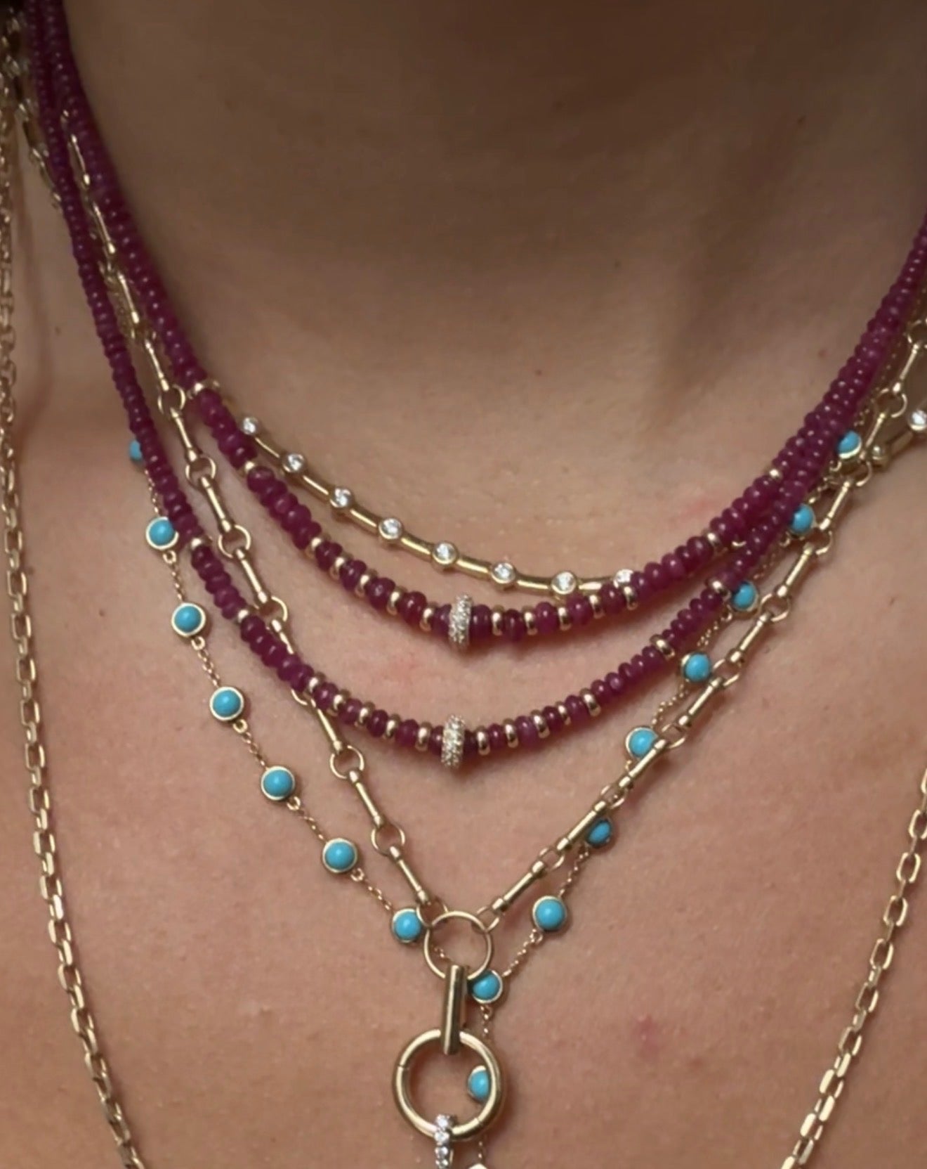 RUBY NECKLACE WITH DIAMOND FOCAL BEAD