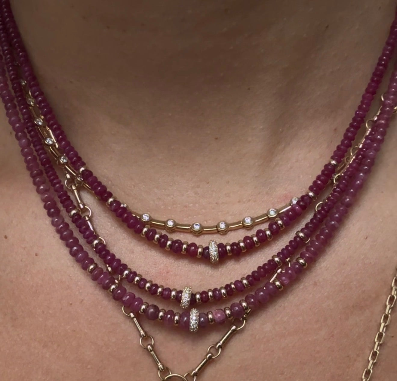 RUBY NECKLACE WITH DIAMOND FOCAL BEAD