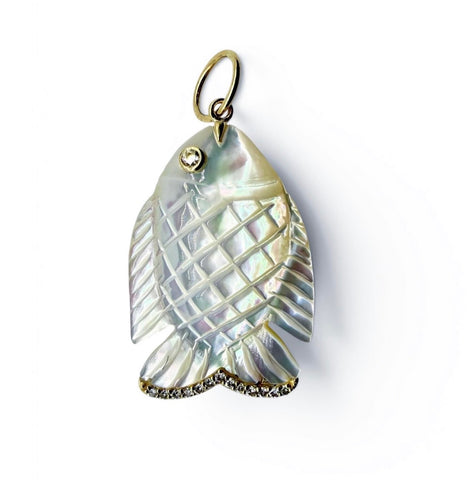 MOTHER OF PEARL & DIAMOND FISH CHARM