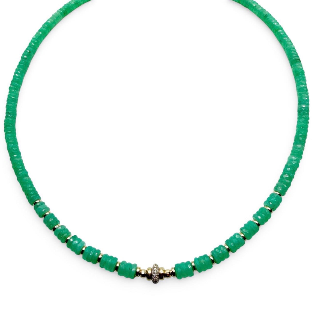 CHRYSOPRASE AND DIAMOND BEAD NECKLACE