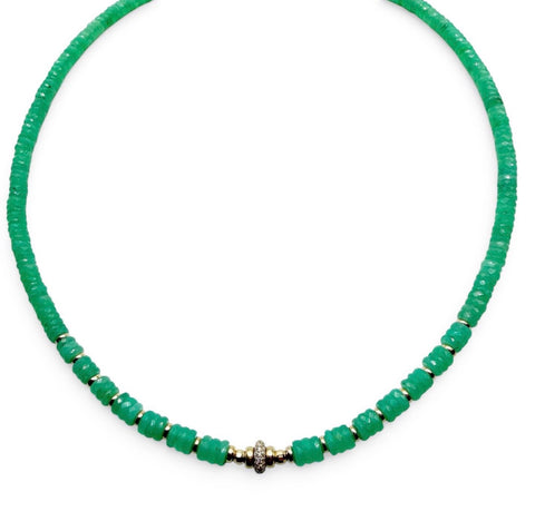 CHRYSOPRASE AND DIAMOND BEAD NECKLACE