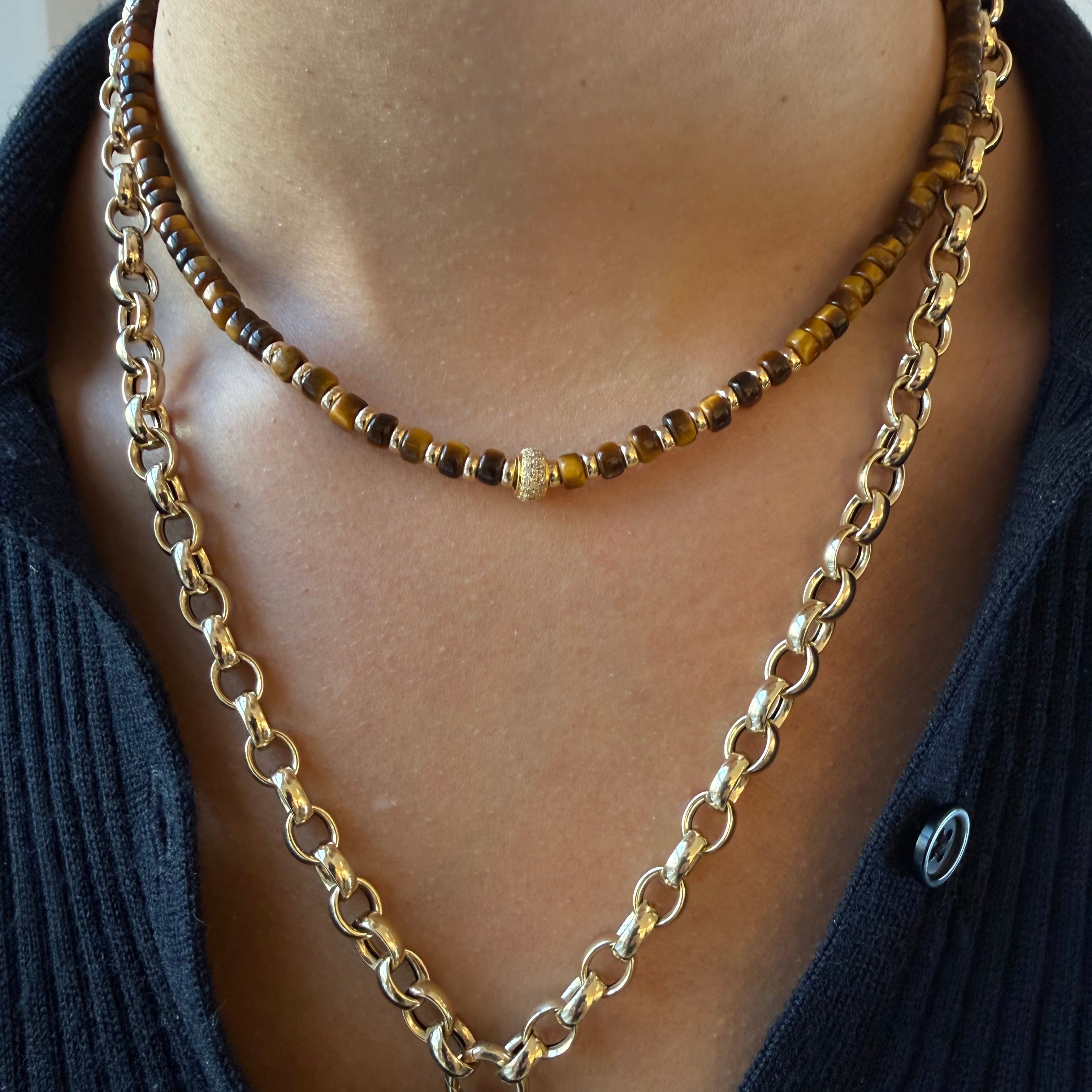 TIGER EYE AND DIAMOND BEAD NECKLACE