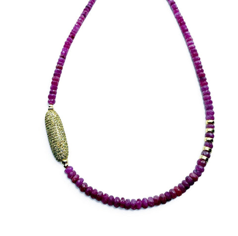 PINK SAPPHIRE AND DIAMOND BEAD NECKLACE