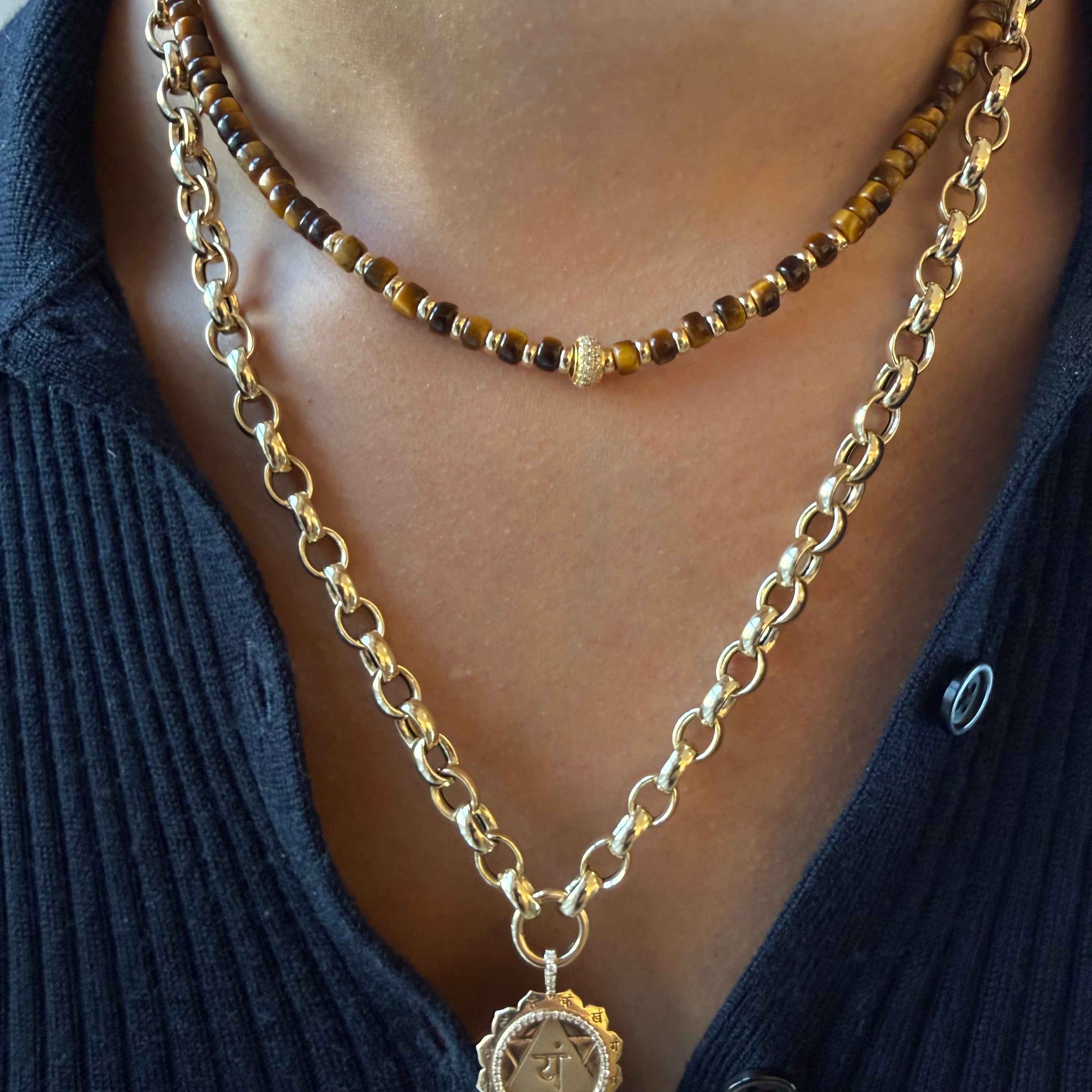TIGER EYE AND DIAMOND BEAD NECKLACE
