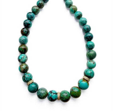 TURQUOISE AND DIAMOND BEAD NECKLACE