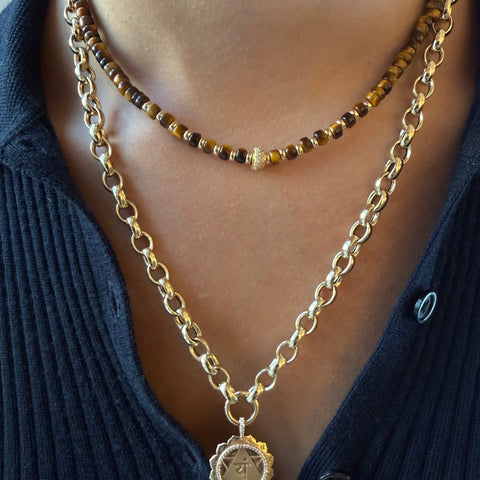 TIGER EYE AND DIAMOND BEAD NECKLACE