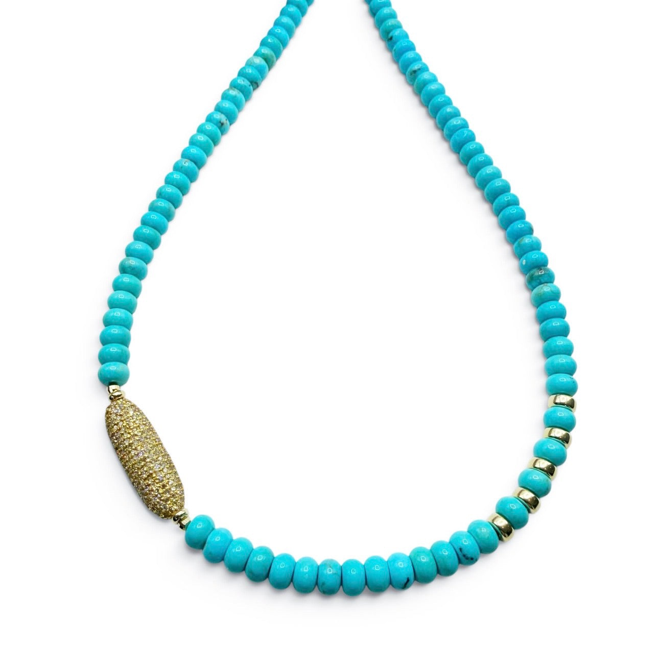 TURQUOISE 14K & DIAMOND BEAD NECKLACE