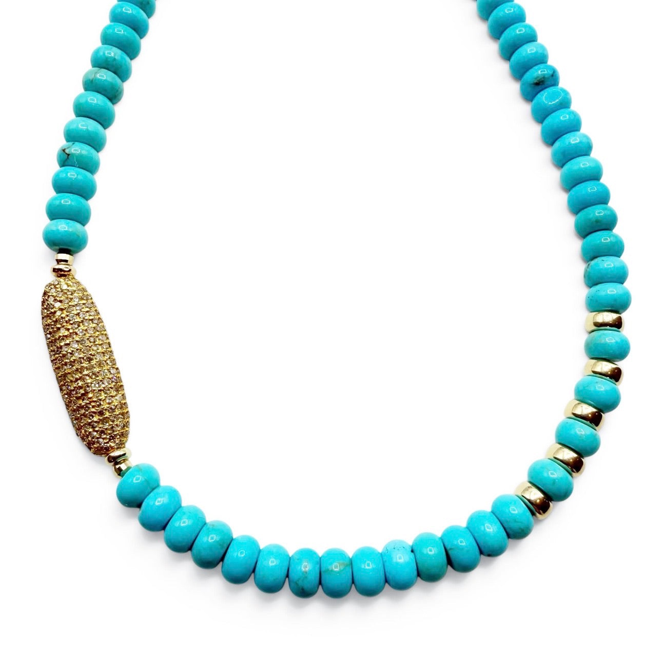 TURQUOISE 14K & DIAMOND BEAD NECKLACE